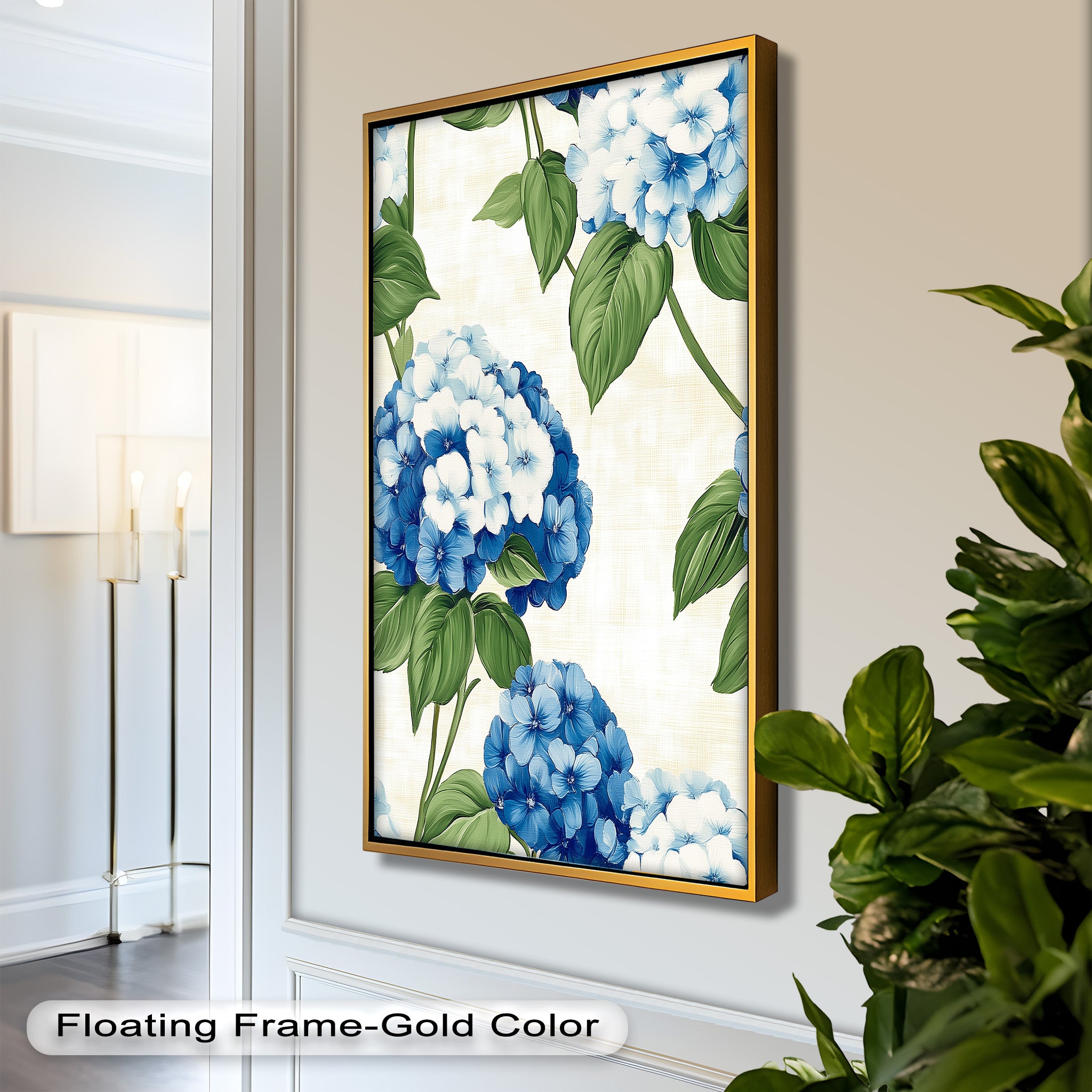 Blue and White Blooming Flower Oil Painting - Handmade Canvas Art for Home Decor, Living Room, Bedroom & Office Wall