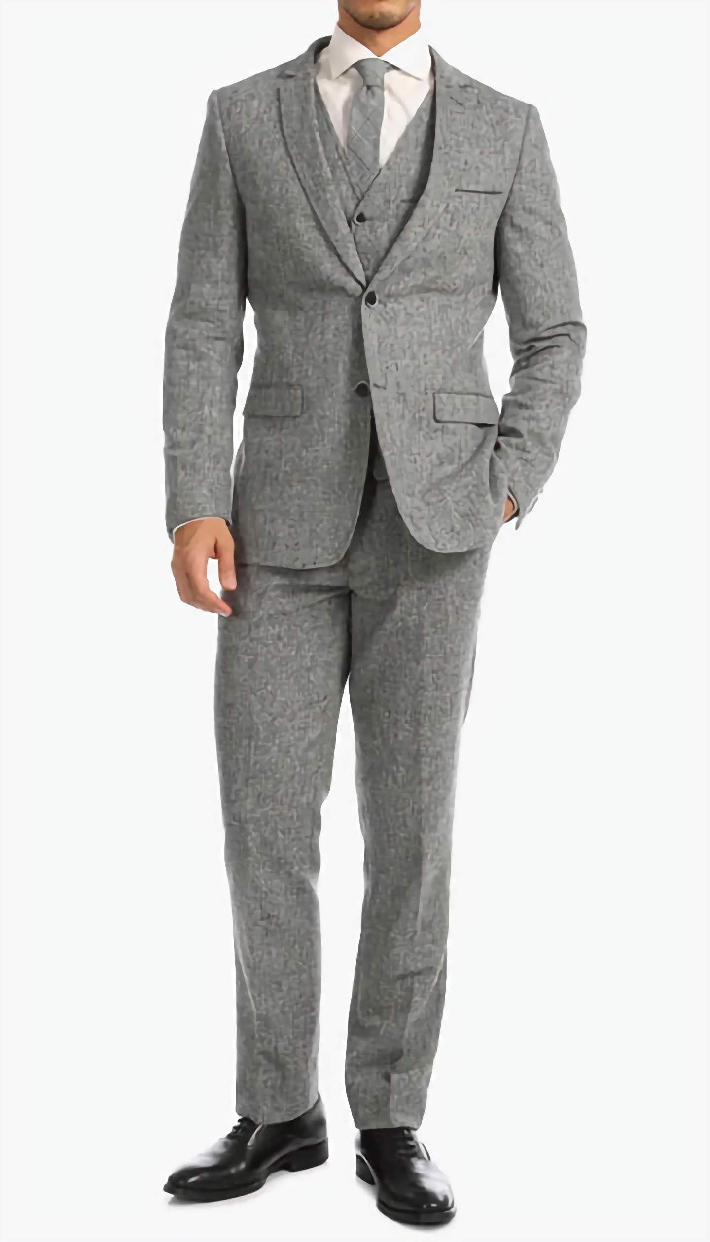 Vintage Grey Tweed 3-Piece Suit for Men - Classic Formal Wear for Weddings, Business Meetings & Special Occasions