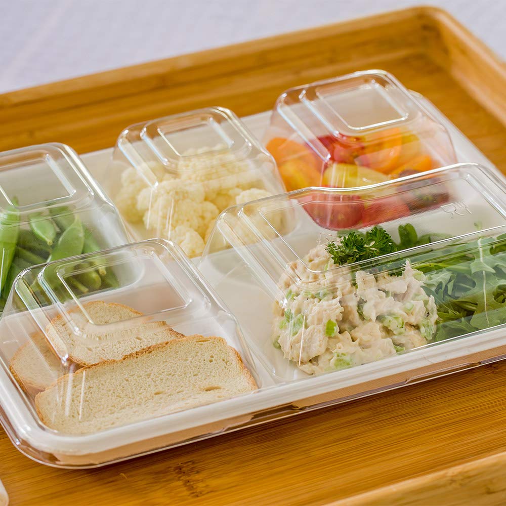 Pulp Tek Plastic Dome Lids 100-Pack | Disposable Clear Plastic Dome Lids with Built-In Tab | Fits 5-Compartment Bagasse Food Trays (Lids Only, Trays Sold Separately) | Ideal for Restaurants, Cafeterias & Takeout Services