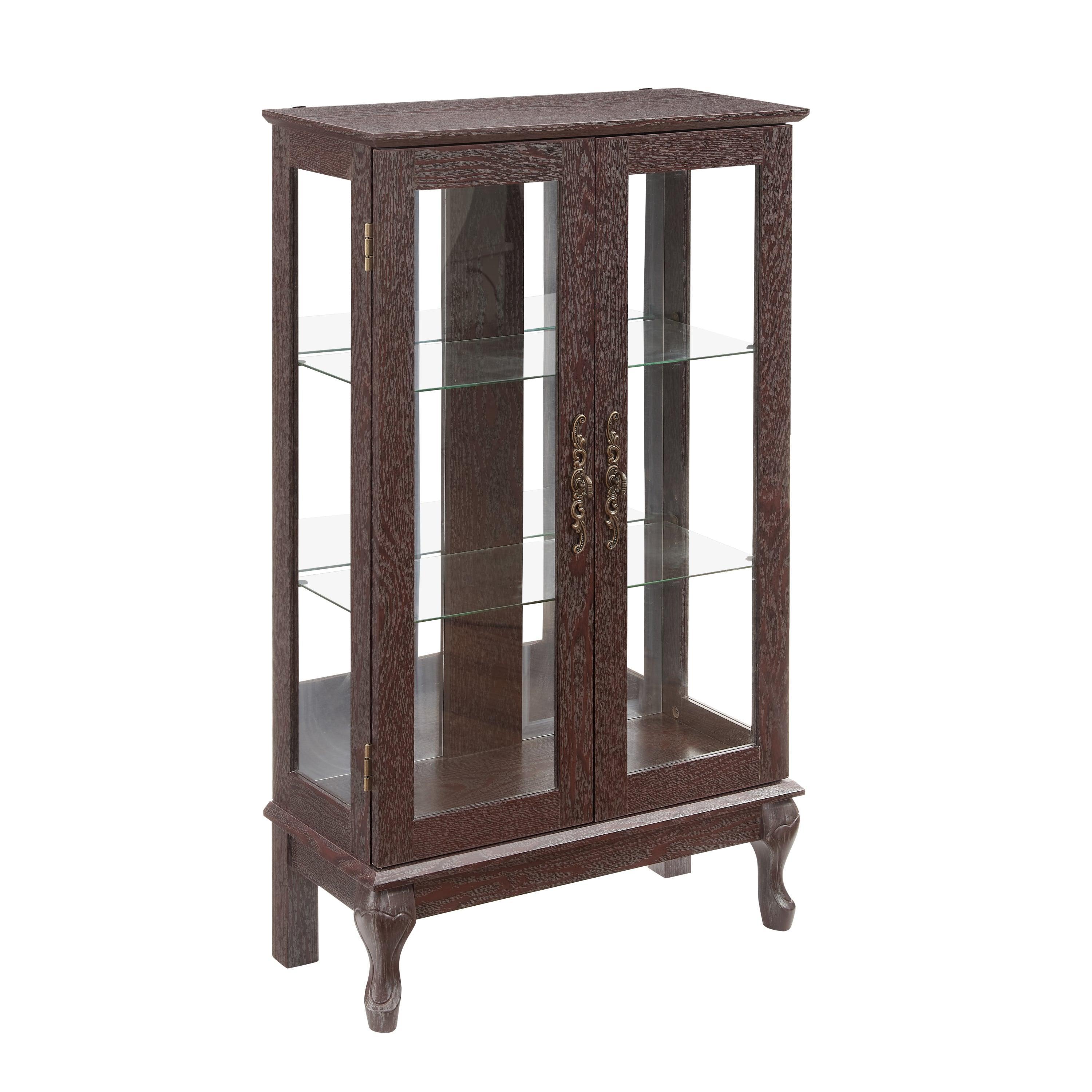 2 Door Curio Cabinet with Tempered Glass & Mirrored Back - LED Lighted Display Case for Living Room, Dining Room, Office - Showcase Collectibles, China, or Decor Items