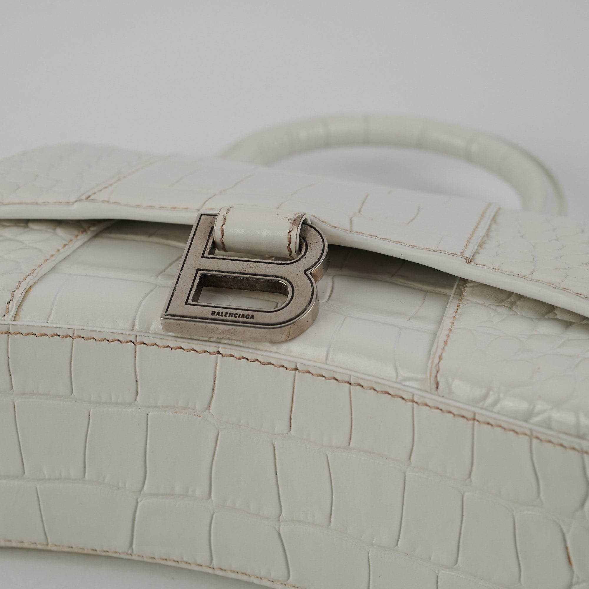 Balenciaga Hourglass XS Handbag in White Crocodile Embossed Leather - Perfect for Evening Parties, Luxury Events & Fashion Accessories