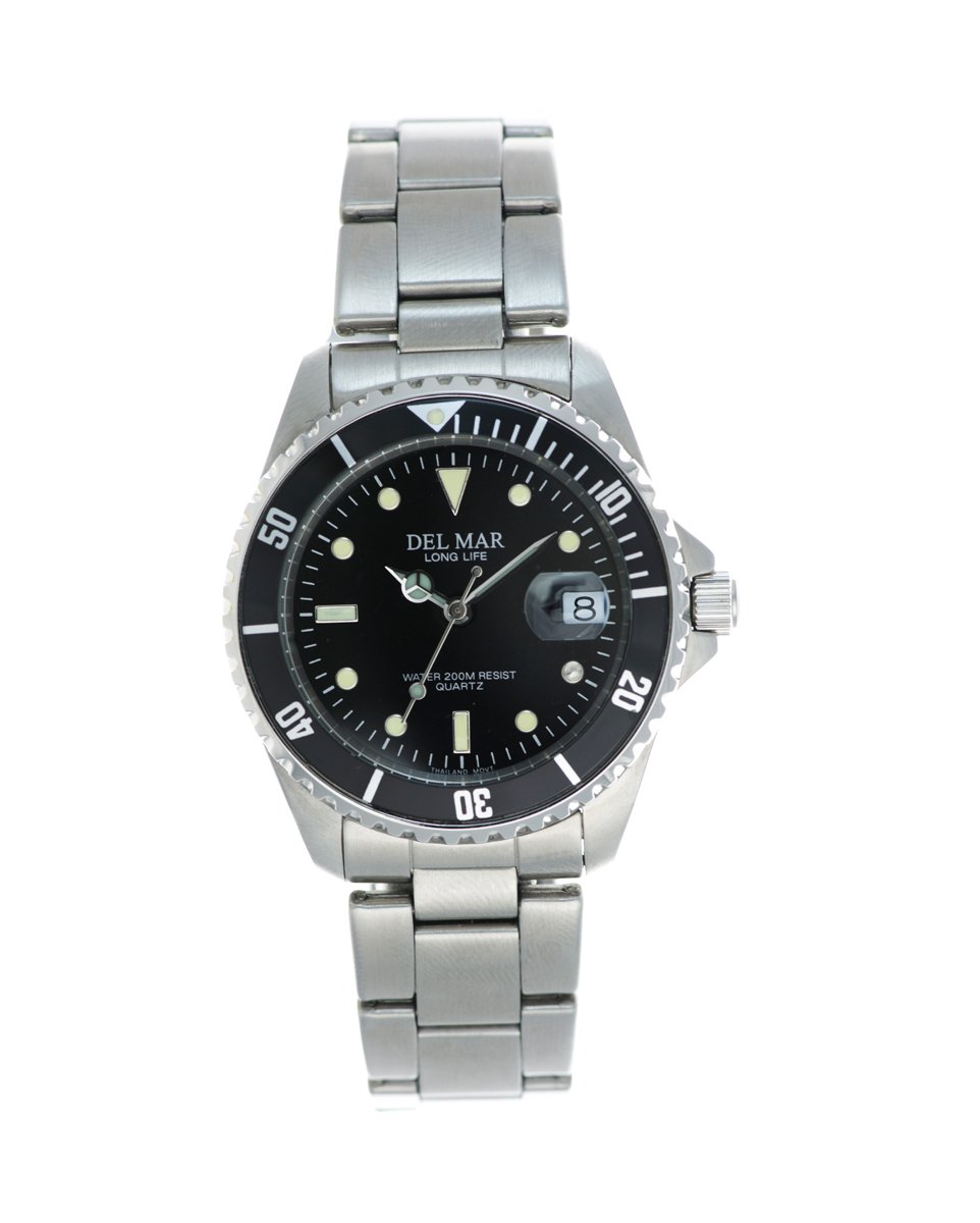 Del Mar Stainless Steel Dive Watch with Black Dial - Waterproof Sports Watch for Scuba Diving, Swimming & Outdoor Adventures