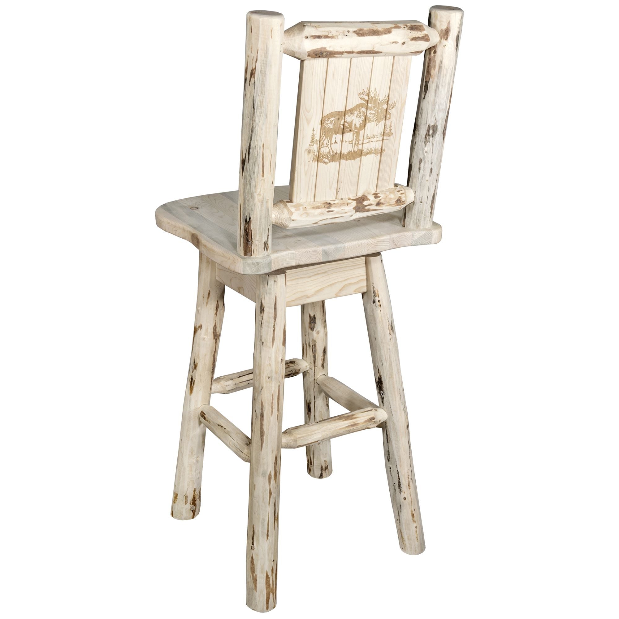 Montana Barstool with Back & Swivel - Laser Engraved Wooden Bar Stool for Kitchen Island, Home Bar & Pub Decor - Adjustable Height Counter Stool for Dining & Entertainment Areas