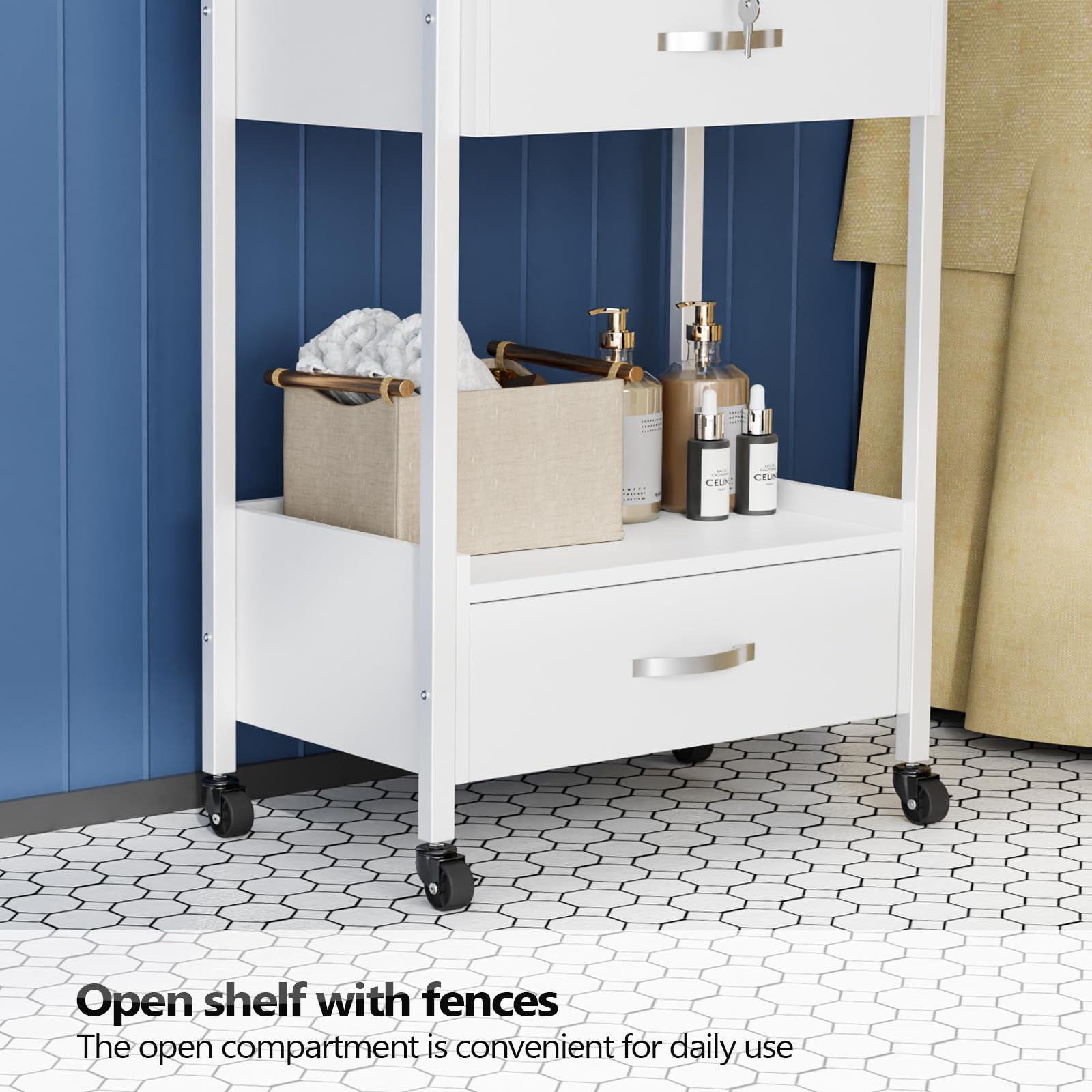 OmySalon Professional Salon Trolley Cart with Wheels - 2 Drawers & 2 Trays Mobile Storage Organizer for Beauty Spa, Massage, Tattoo & Facial Tools - White | Perfect for Estheticians, Salon Professionals & Home Beauty Stations