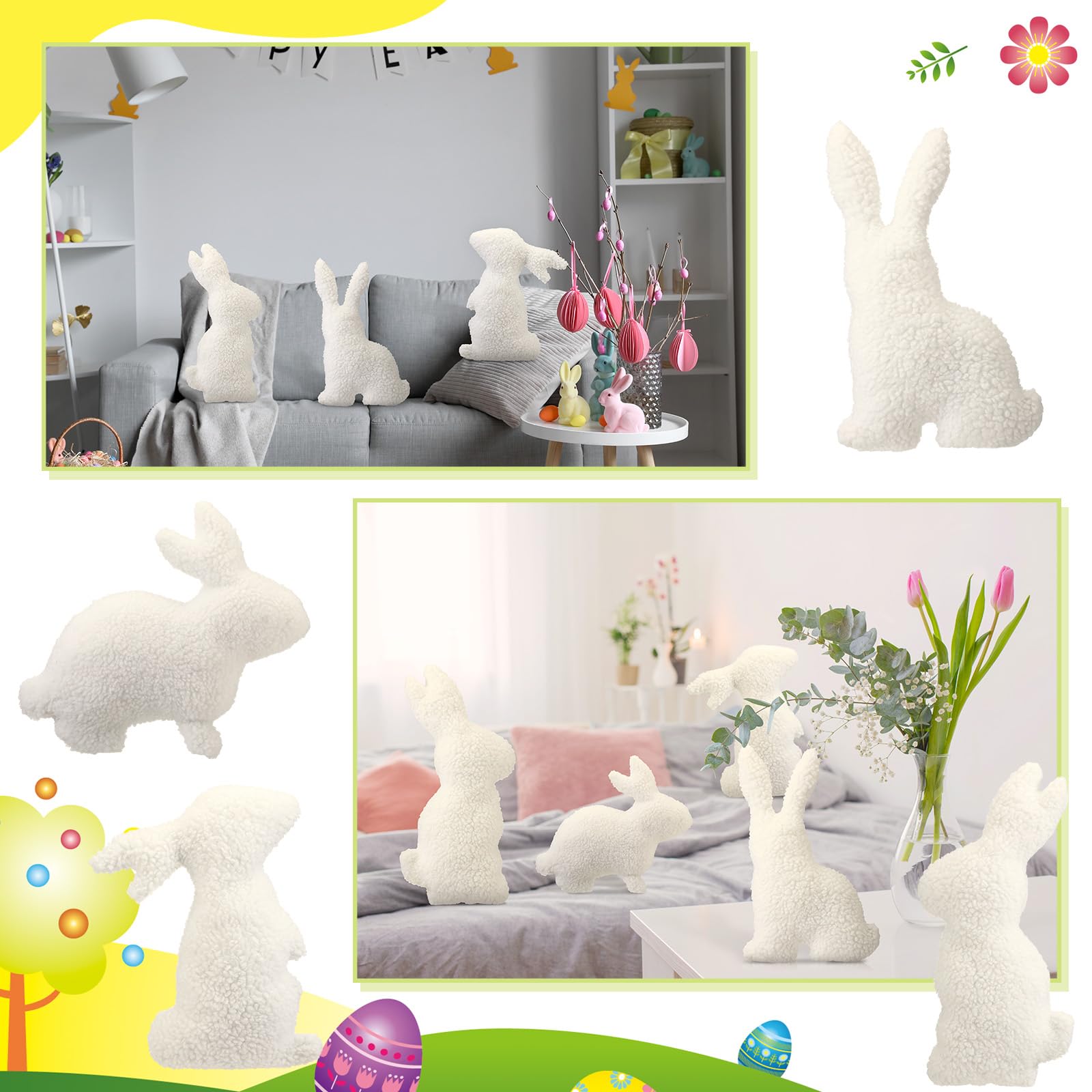 Huwena 4 Pack Easter Bunny Pillows - Soft Plush White Rabbit Shaped Throw Pillows for Couch, Bed, Sofa Decor - Cozy Home Decoration for Easter Party, Living Room, Nursery & Outdoor Use
