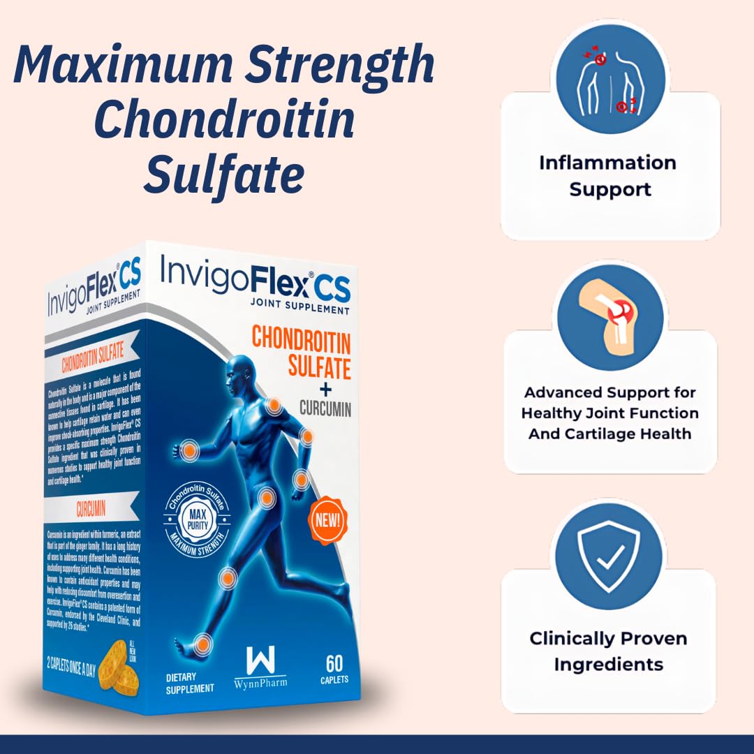 INVIGOFLEX Chondroitin Sulfate & Turmeric Curcumin Joint Supplement - Non-GMO, Supports Knee, Hand, Back & Hip Health - Premium CS Formula (3-Pack) for Active Lifestyles & Joint Comfort