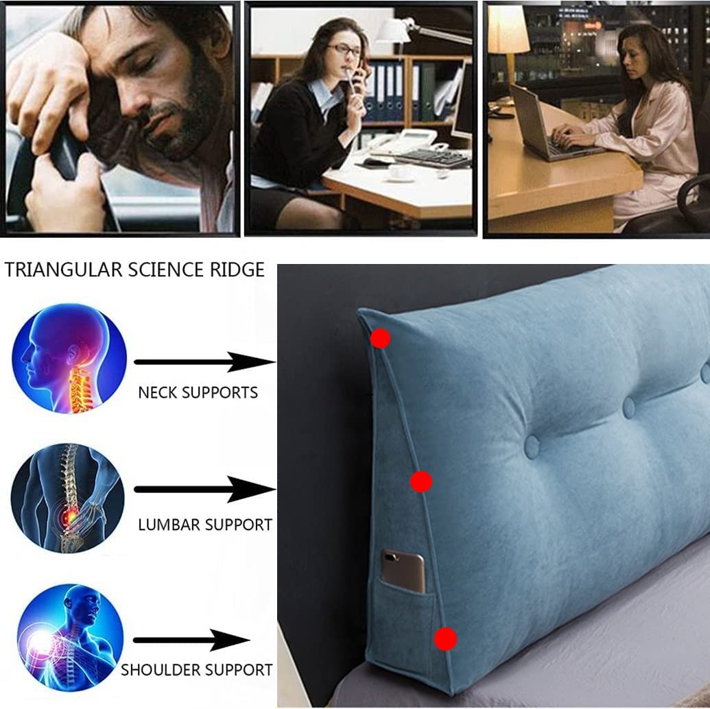 Triangular Reading Pillow for Bed - Large Wedge Bolster Cushion with Removable Cover | Backrest Headboard Support (47 Inch, Champagne Camel) - Perfect for Reading, Watching TV & Relaxing in Bed