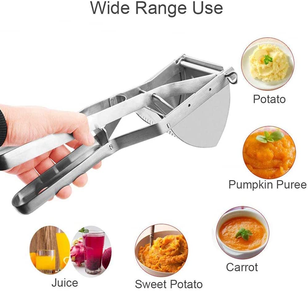 Premium Stainless Steel Potato Ricer & Masher - Heavy Duty Food Strainer for Creamy Mashed Potatoes, Purees, Baby Food & Juicing - Ideal for Kitchen, Restaurant & Meal Prep (Silver)