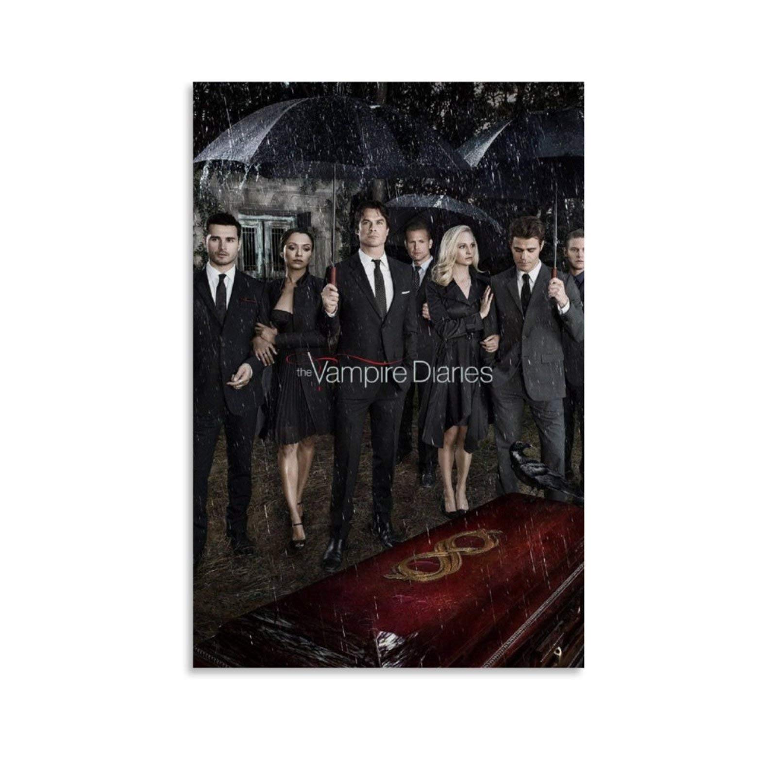 The Vampire Diaries TV Show Poster - Stefan, Damon & Elena Canvas Wall Art (12x18 inch/30x45cm) - Perfect for Living Room Decor, Bedroom Painting & TVD Fan Gifts