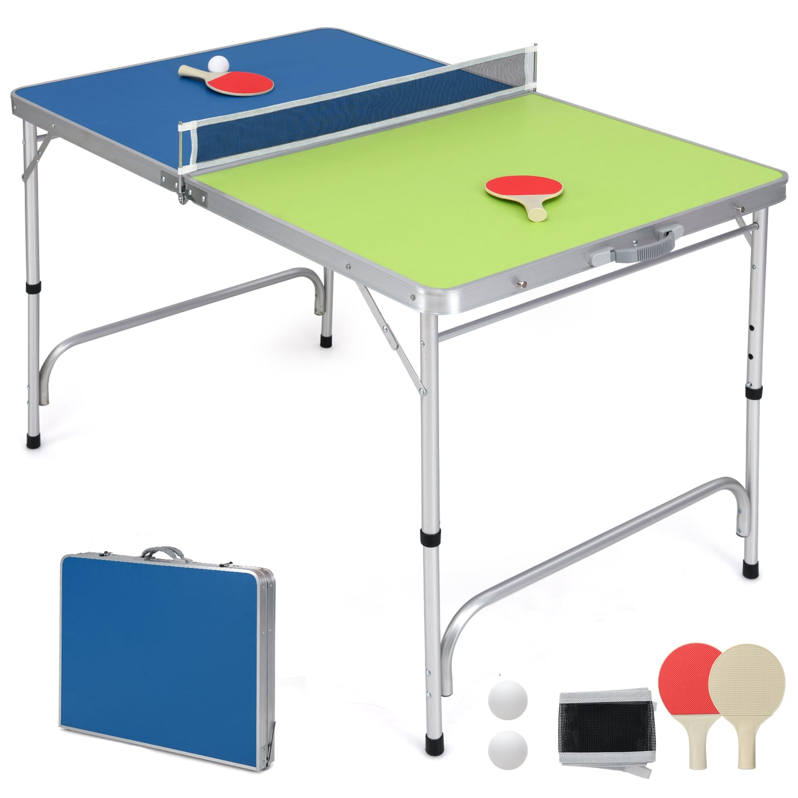 Goplus Foldable Ping Pong Table - 100% Preassembled Indoor Outdoor Table Tennis Set with Net, 2 Paddles & Balls | Portable for Backyard, Garage, Office & Family Game Night