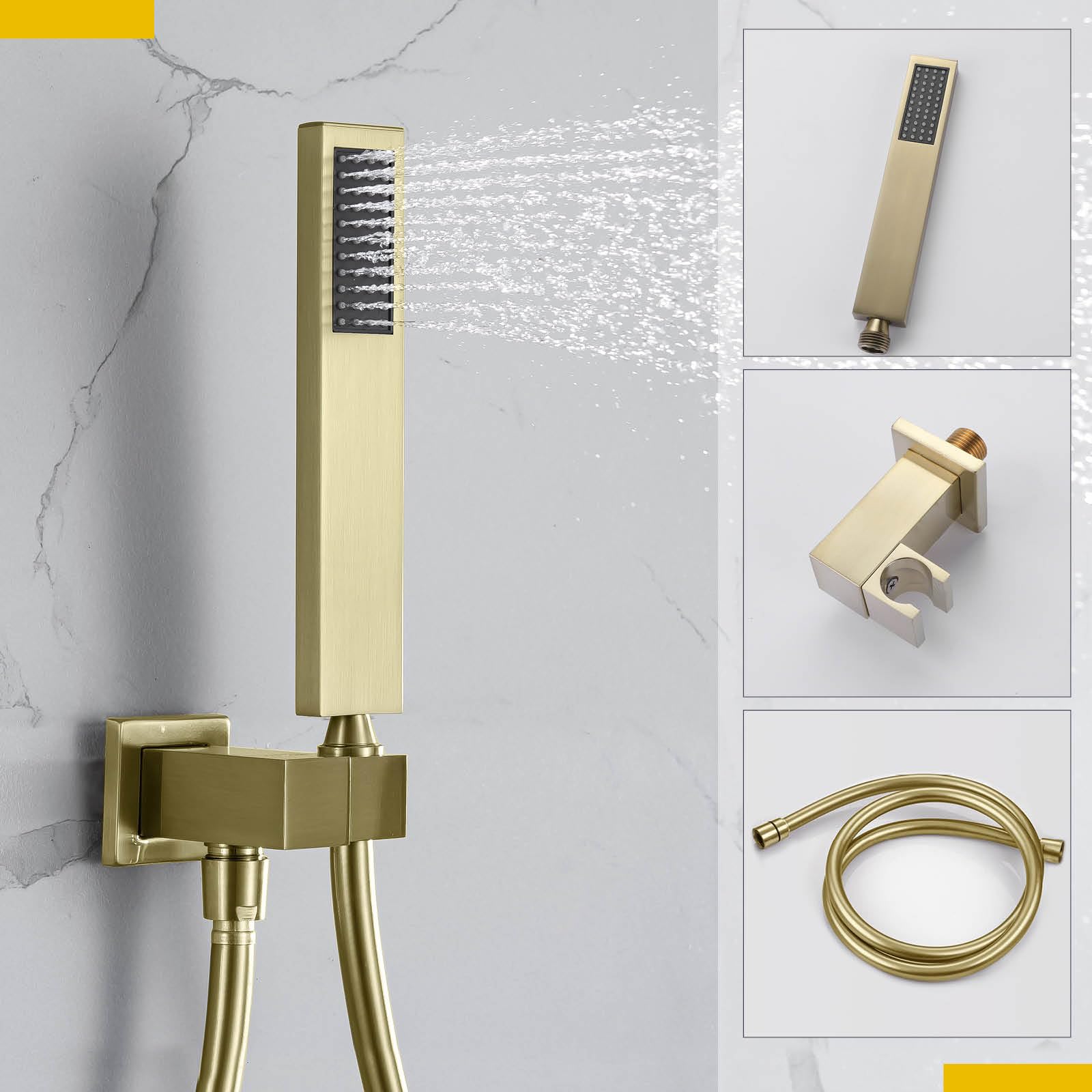 Luxury 10 Inch Rain Shower System with Handheld Shower Head - Wall Mounted Brushed Gold Bathroom Shower Faucet Set with Valve & Trim Kit - Perfect for Modern Master Bathrooms & Spa-Like Showers