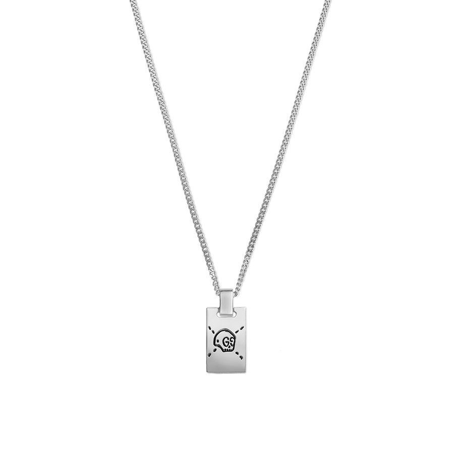 Gucci Silver Ghost Dog Tag Necklace for Men & Women - Luxury Stainless Steel Pendant Chain Jewelry Gift for Birthday, Anniversary & Everyday Wear