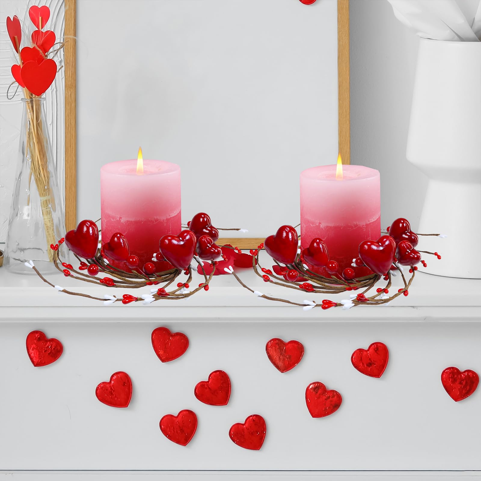 Winlyn 4-Piece Valentine's Day Candle Rings Set - 9.5