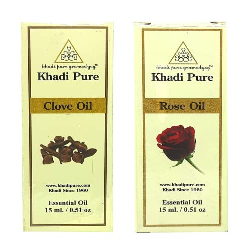 Khadi Pure Clove & Rose Essential Oil - 15ml (Pack of 2) | 100% Natural Aromatherapy Oil for Relaxation, Skin Care & Hair Growth | Perfect for Diffusers, Massage & DIY Beauty Products