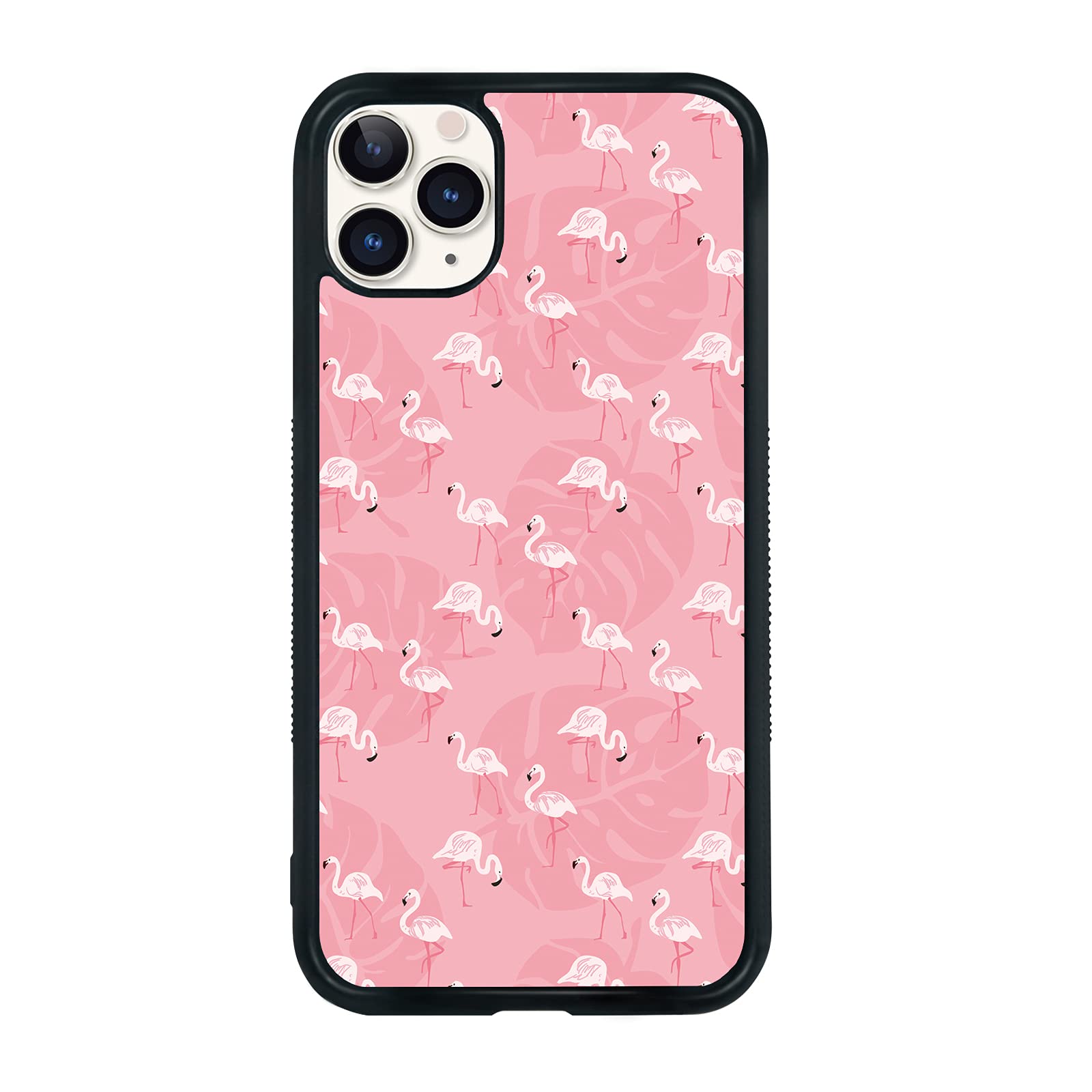 Shockproof Cute Flamingo Leaf iPhone 11 Pro Case - Pink & White TPU Aluminum Protective Phone Cover for Women & Girls | Perfect for Beach Vacations, Summer Outfits & Tropical Travel Accessories