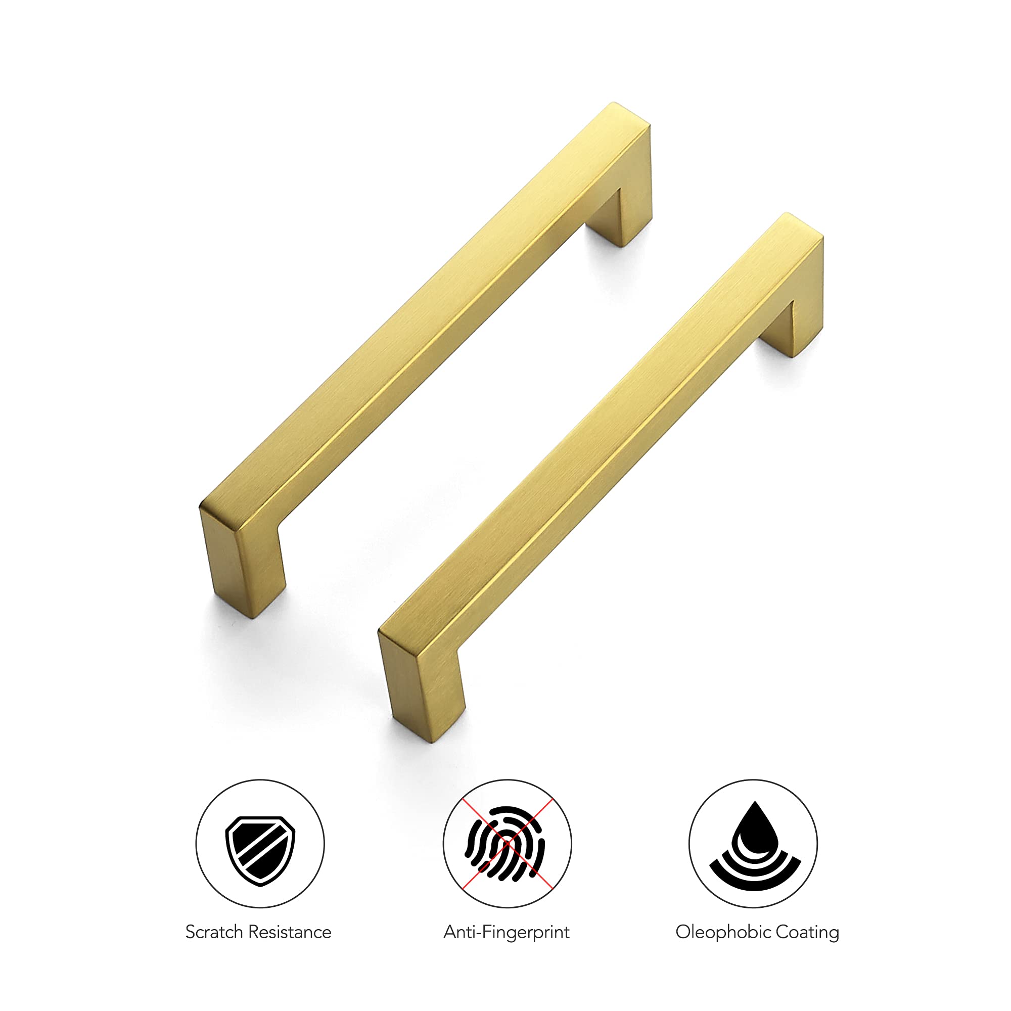 Ravinte 5-Pack 5 Inch Brushed Brass Square Cabinet Handles - Modern Kitchen Cabinet Pulls & Drawer Handles for Cabinets, Cupboards, Dressers (Perfect for Home Renovation & Furniture Upgrade)