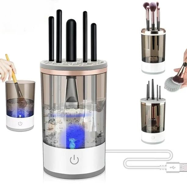 Electric Makeup Brush Cleaner 7000rpm - Automatic Cosmetic Brush Washer with High Speed Spinner | Portable & Quick Cleaning for Foundation, Eyeshadow & Blush Brushes | Perfect for Home & Travel Makeup Kits