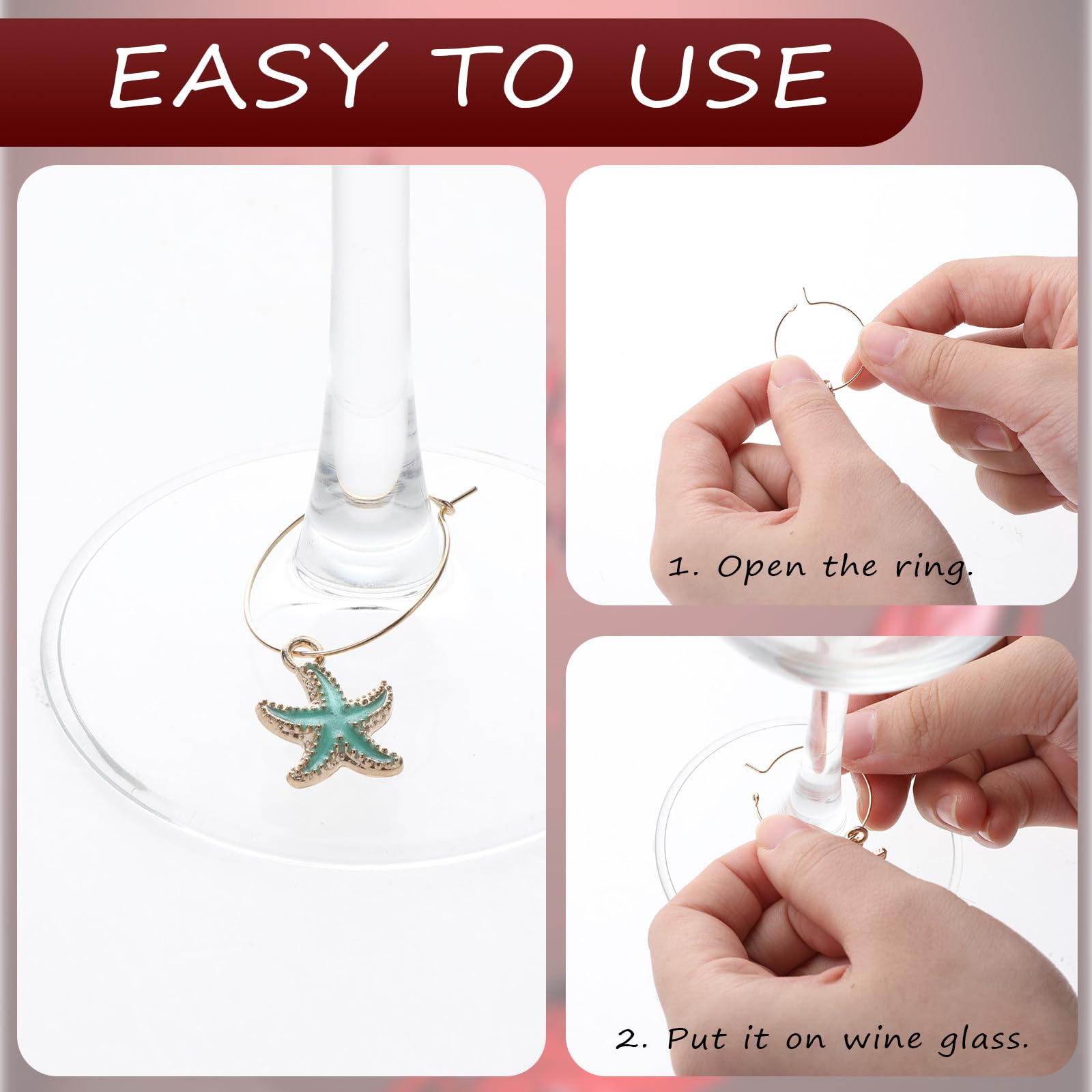 24-Piece Wine Glass Charms Set - Fun Beach-Themed Stemware Markers with Hanging Rings | Perfect for Summer Parties, Christmas Gatherings & Wine Tasting Events | Great for Outdoor BBQs, Bridal Showers & Holiday Decorations