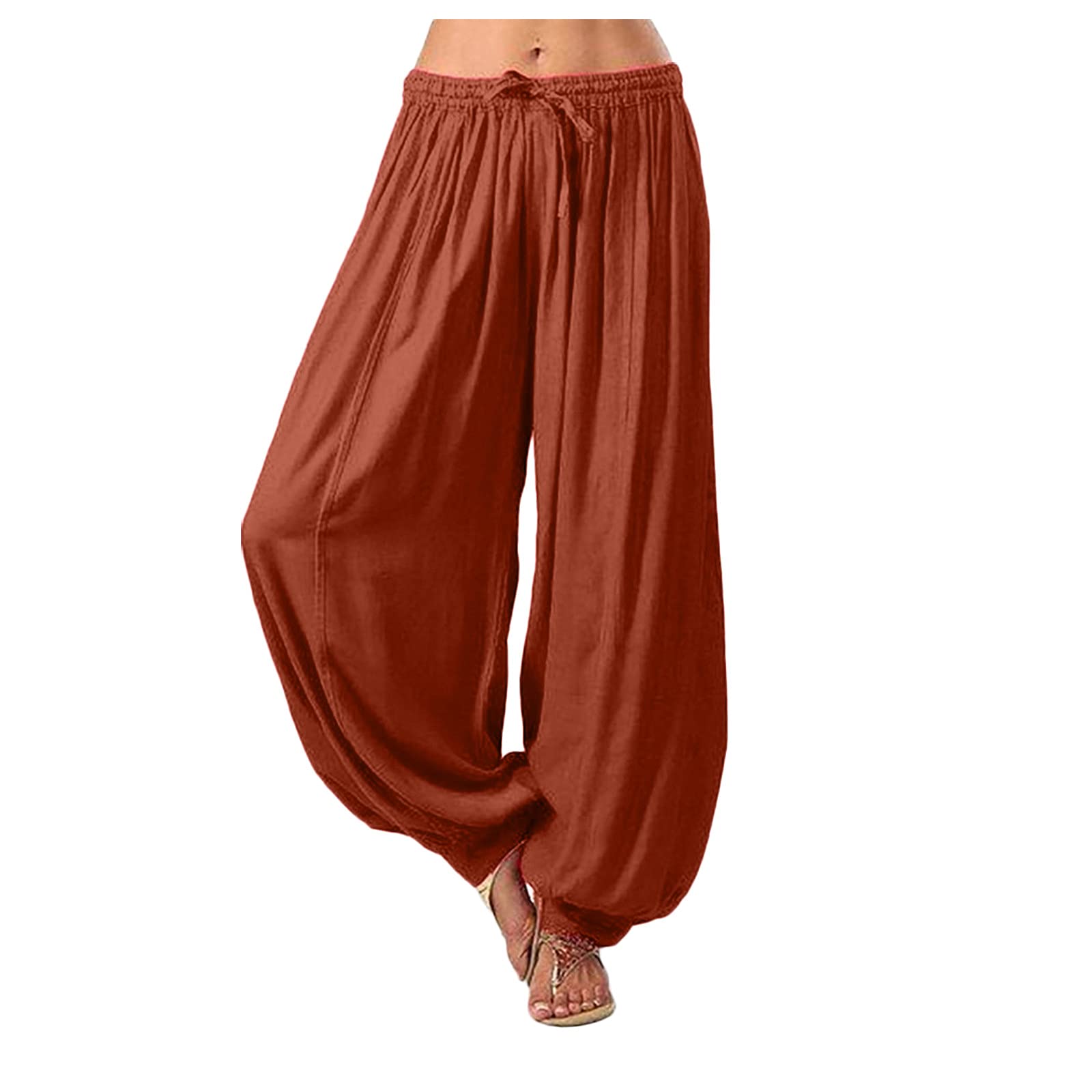 ZHUER Women's Cotton Linen Harem Pants - Solid Color Loose Fit Yoga Pants, Breathable Wide Leg Lounge Pants for Summer, Beach, Casual Wear & Relaxation at Home