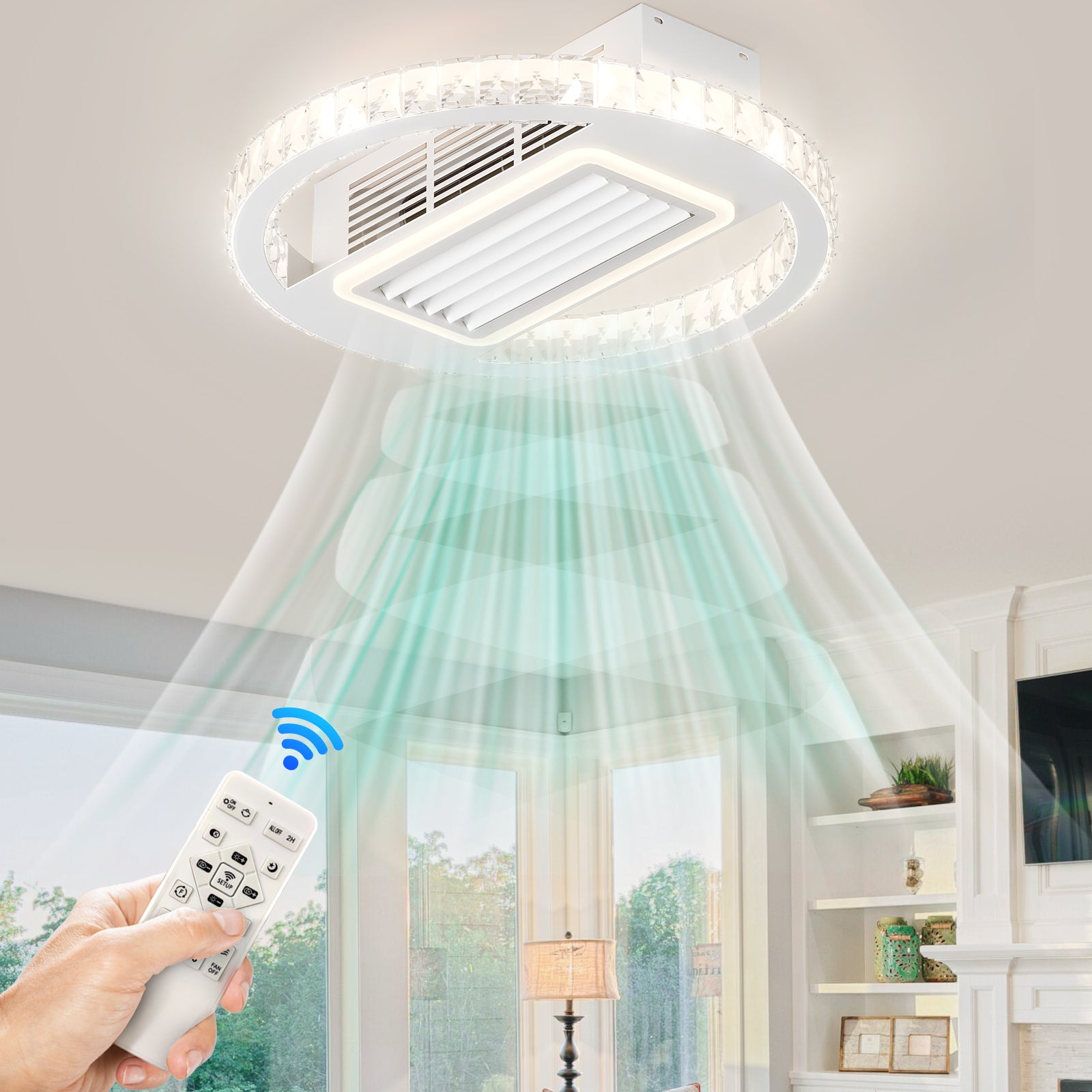 22 Inch Modern Leafless Ceiling Fan with Remote Control - Reversible Motor, Removable & Washable - Perfect for Bedroom, Living Room, and Office Spaces