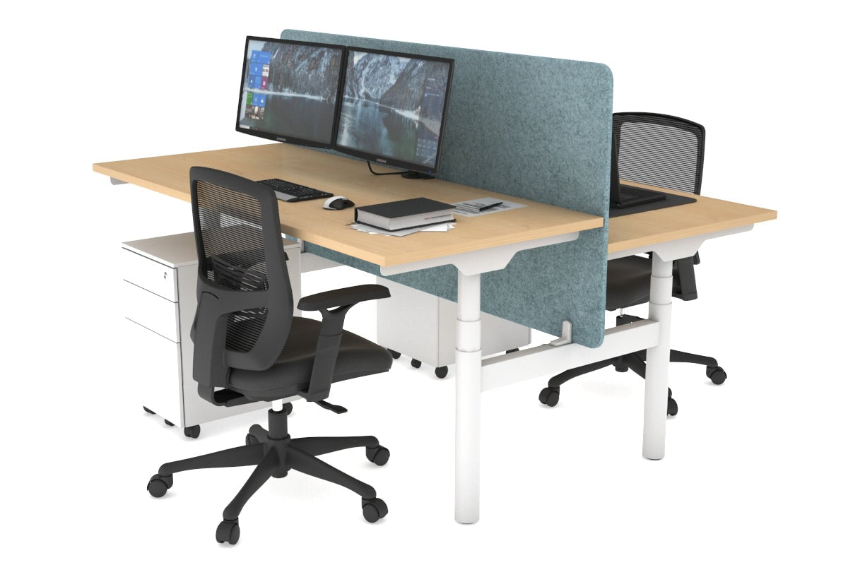 Flexi Premium Height Adjustable 2-Person H Bench Workstation - White Frame [1600L x 700W] - Ergonomic Office & Home Workspace Solution for Collaborative Teams & Remote Workers