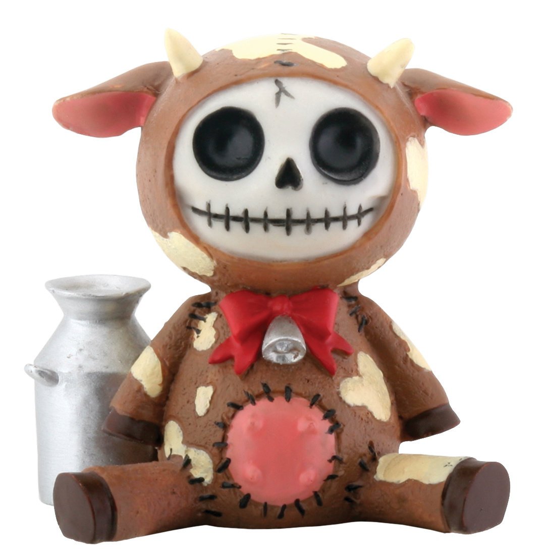 SUMMIT COLLECTION Furrybones Brown Moo Moo Signature Skeleton in Dairy Cow Costume with Tin Milk Can - Cute Halloween Decor, Unique Gift for Cow Lovers & Home Office Desk Display