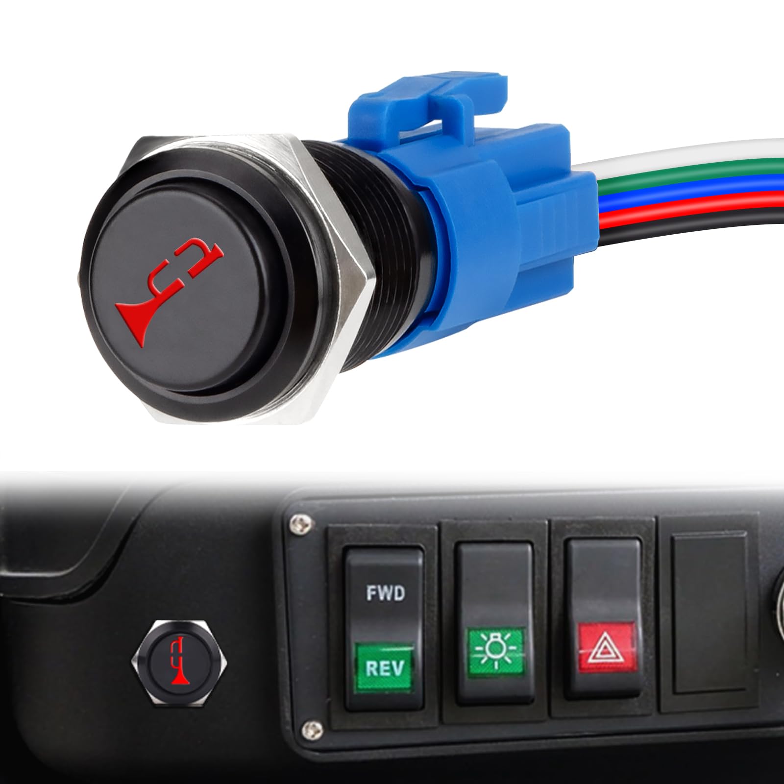 12V 16MM Raised Horn Switch with Red LED - Momentary Push Button for Automotive, Car, Boat & Train (5/8