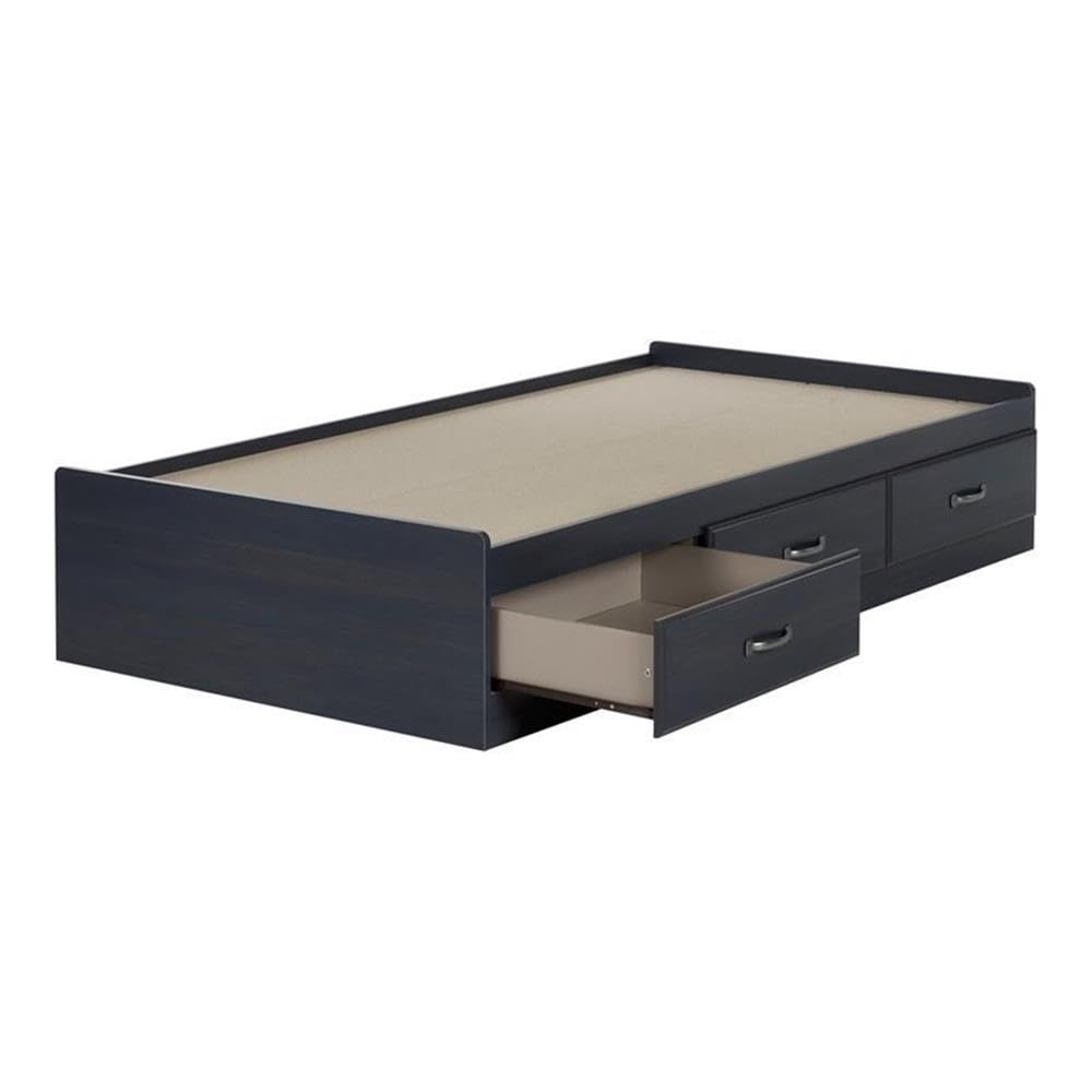 Rosebery Twin Size Kids Platform Bed with 3 Underbed Drawers - Solid Wood Slat Support, No Box Spring Needed - Navy Blue - Perfect for Small Bedrooms & Space-Saving Kids' Rooms