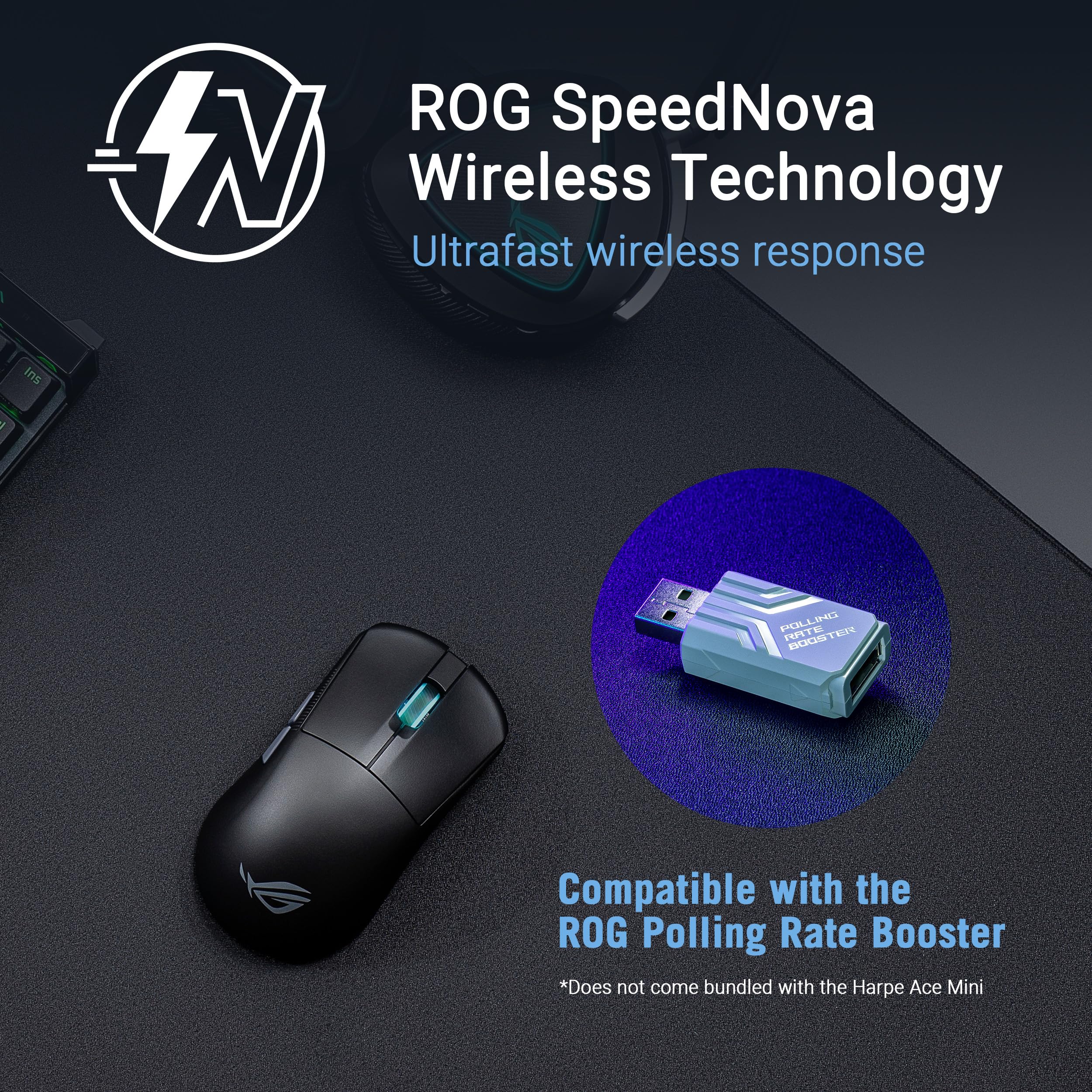 ASUS ROG Harpe Ace Mini Wireless Gaming Mouse - 49g Ultra Lightweight, 42K DPI AimPoint Pro Optical Sensor, Optical Micro Switches, ROG Polling Rate Booster - Perfect for Esports, FPS Gaming & Professional Use (Small/Medium Size, Black) - Ideal for Competitive Gaming, Office Work & Travel Setup