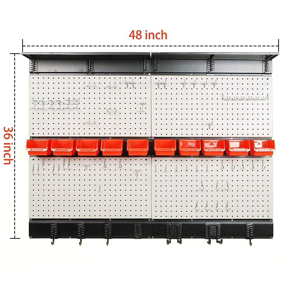 48x36 Inch Pegboard with Hooks & 24 Inch Folding Shelf Bracket - Wall Mounted Organizer for Garage, Workshop, Kitchen & Home Storage - Heavy Duty Steel Peg Board with Collapsible Shelves