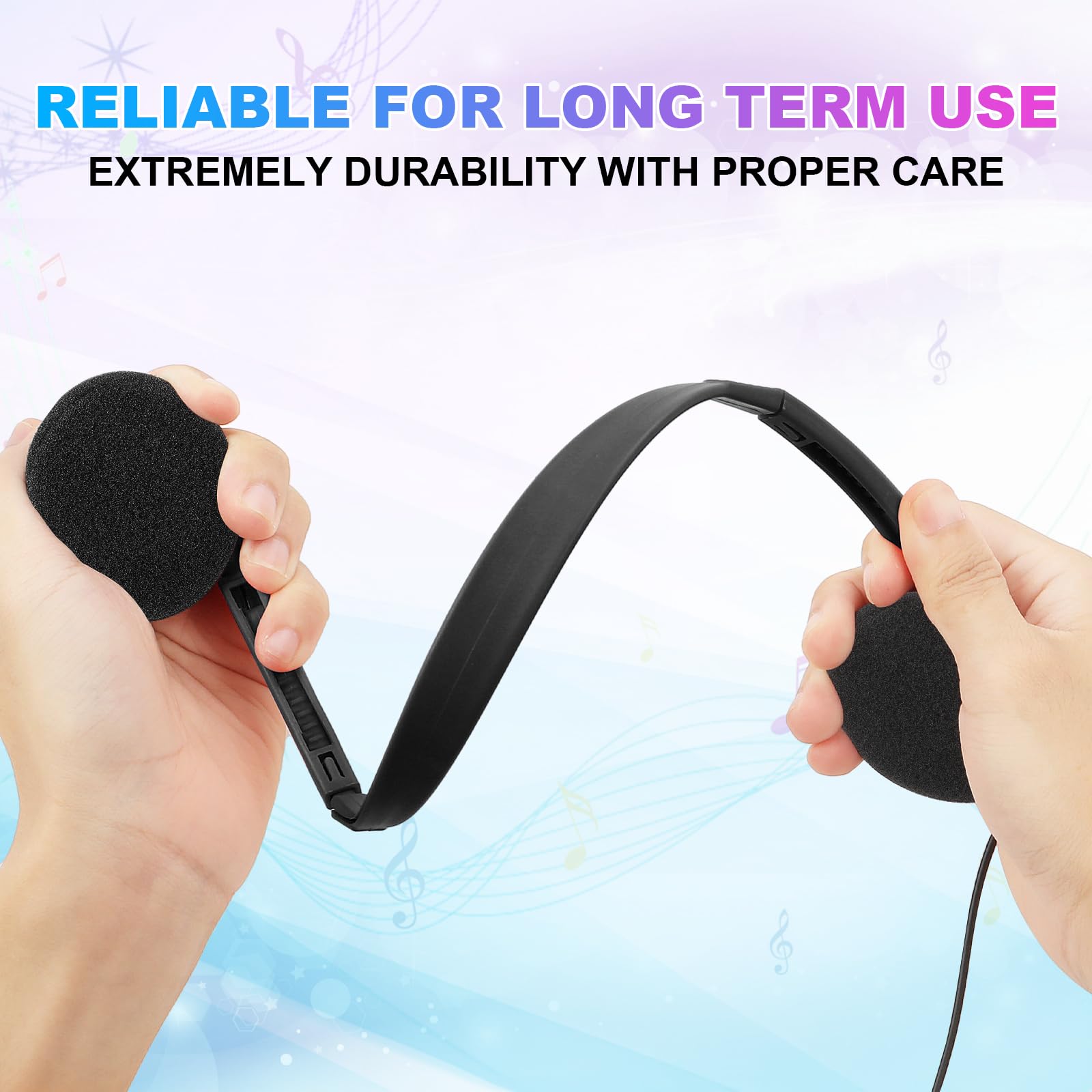 Bulk 10 Pack Wired Headphones with 3.5mm Jack for School, Classroom, Kids, Students & Adults - Durable Headphones for Online Learning, Music, Gaming & Office Use (Black)