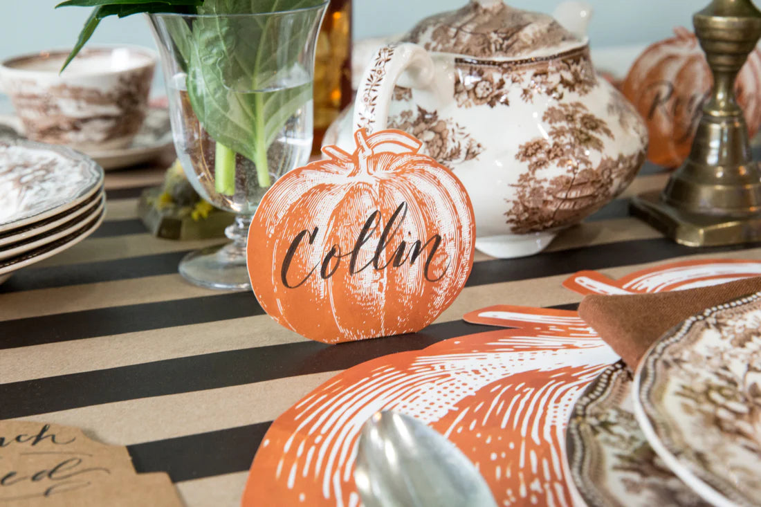 12-Pack Pumpkin Place Cards for Thanksgiving & Fall Table Decor - Elegant Name Cards for Wedding, Party, and Holiday Dinner Settings