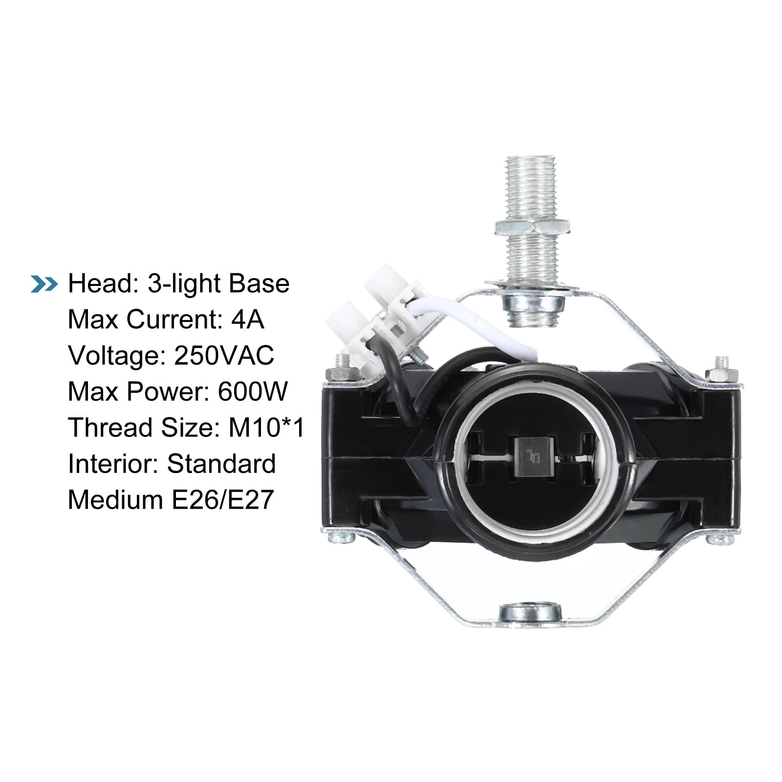 E27 Medium Base Bulb Socket with M10 Thread - 3 Light Lamp Holder with Bracket & Wiring for DIY Ceiling Lights | Perfect for Home Lighting Projects, Workshop Lamps & Creative DIY Fixtures