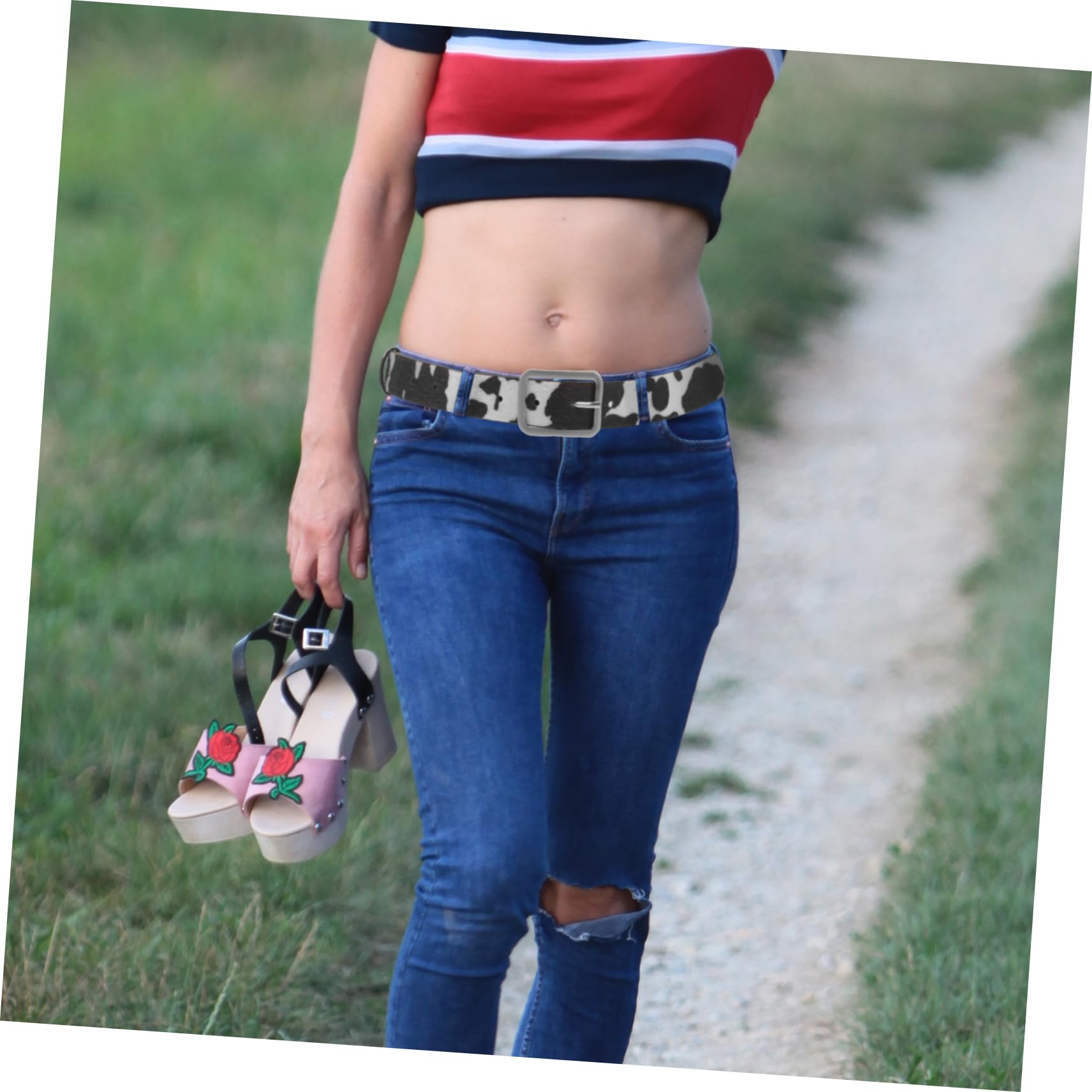 VALICLUD Plus Size Women's Fashion Belt - Printed Leather Waist Belt with Cow Print Design for Jeans, Pants & Dresses | Perfect for Casual Outfits, Office Wear & Special Occasions