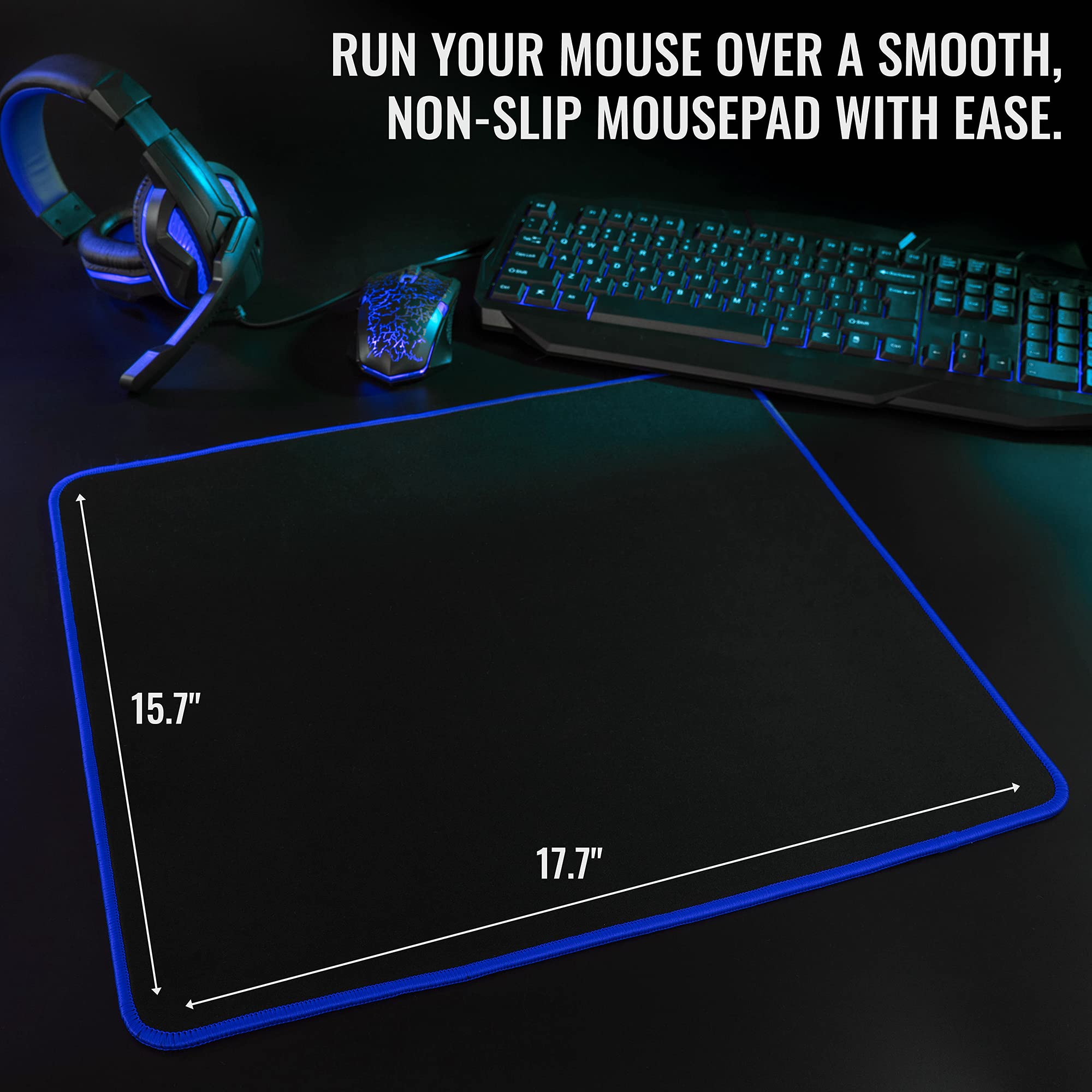 Ritz Gear 4-in-1 Gaming Accessories Kit (Blue) - LED Backlit Keyboard, Optical Mouse, Mouse Pad & Headset with Adapter | Compatible with Windows 7+, PC, Laptop, Xbox & PS4 | Perfect for Gaming, Streaming & Office Work