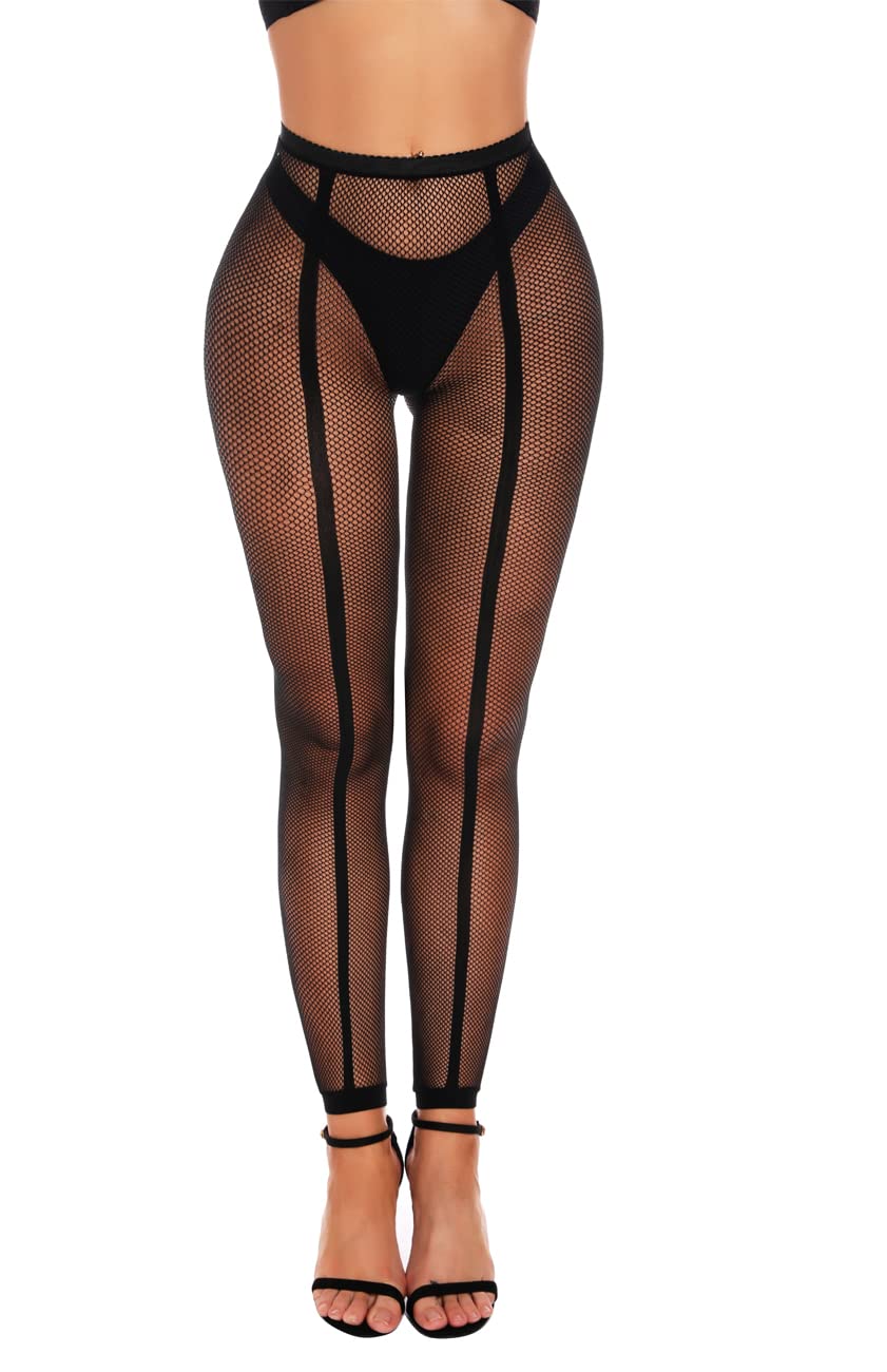 XIUSEMY Women's Fishnet Tights - Sexy Black Striped Pantyhose Stockings for Lingerie & Fashion Outfits | Perfect for Date Night, Halloween Costumes & Party Wear
