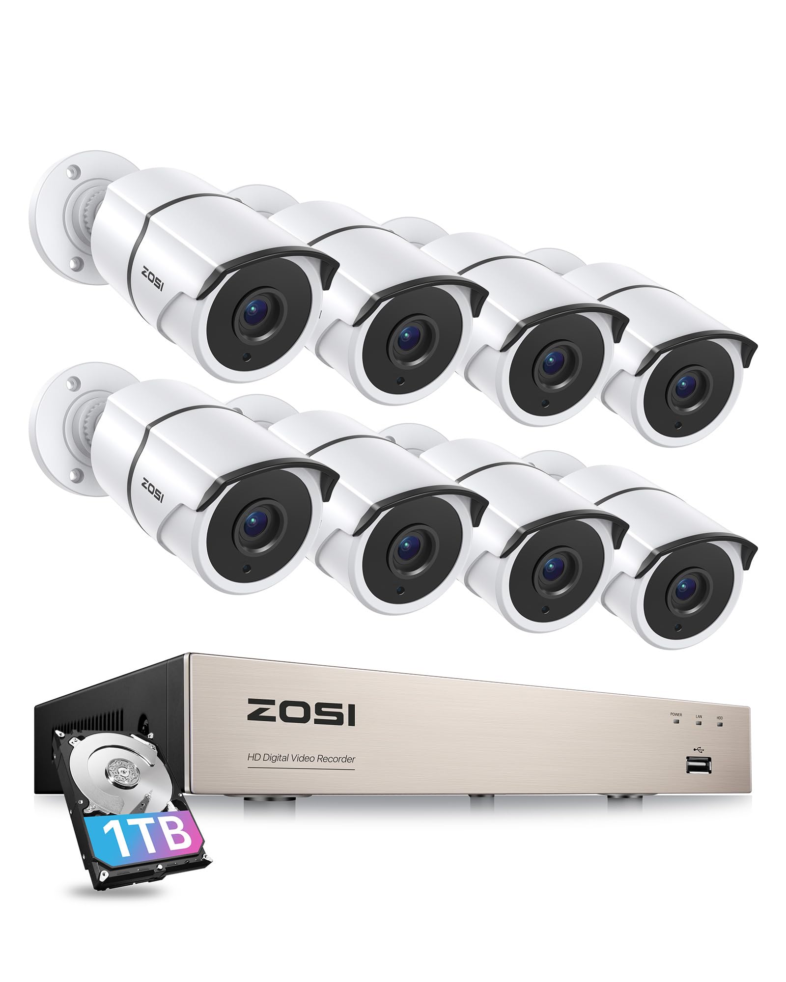 ZOSI 3K Lite 8 Channel Home Security Camera System with Audio, AI Human/Vehicle Detection, Night Vision - H.265+ CCTV DVR with 1TB HDD & 8pcs 1920TVL Indoor Outdoor Surveillance Cameras for 24/7 Recording - Perfect for Home, Business, and Property Security Monitoring