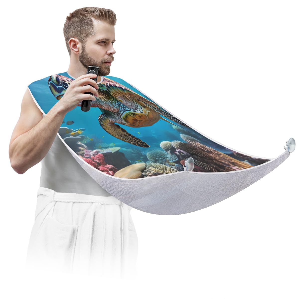 Ocean Turtle Summer Beard Shaving Bib for Men - Waterproof Hair Dye Apron & Makeup Cape - Sink Hair Catcher for Barbers & Home Grooming - Perfect Beard Trimming & Haircut Accessory for Salon, Bathroom & Travel Use