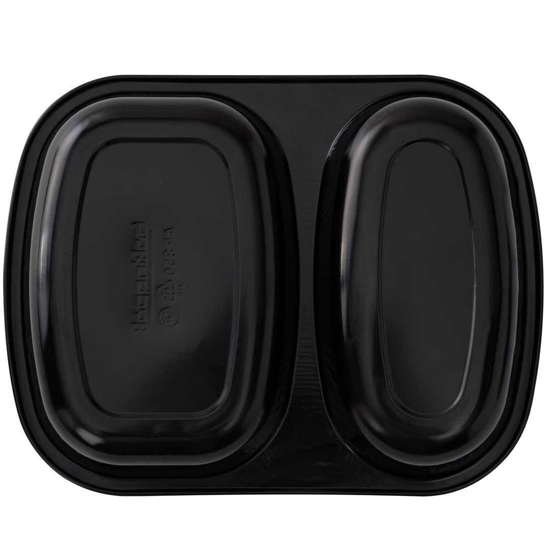 Restaurantware Foil Lux 28oz Aluminum Food Containers - 100 Pack Rectangle Foil Trays with 2 Compartments (Lids Sold Separately) | Oven-Safe Black & Gold Baking Pans for Meal Prep, Catering, Takeout & Party Serving
