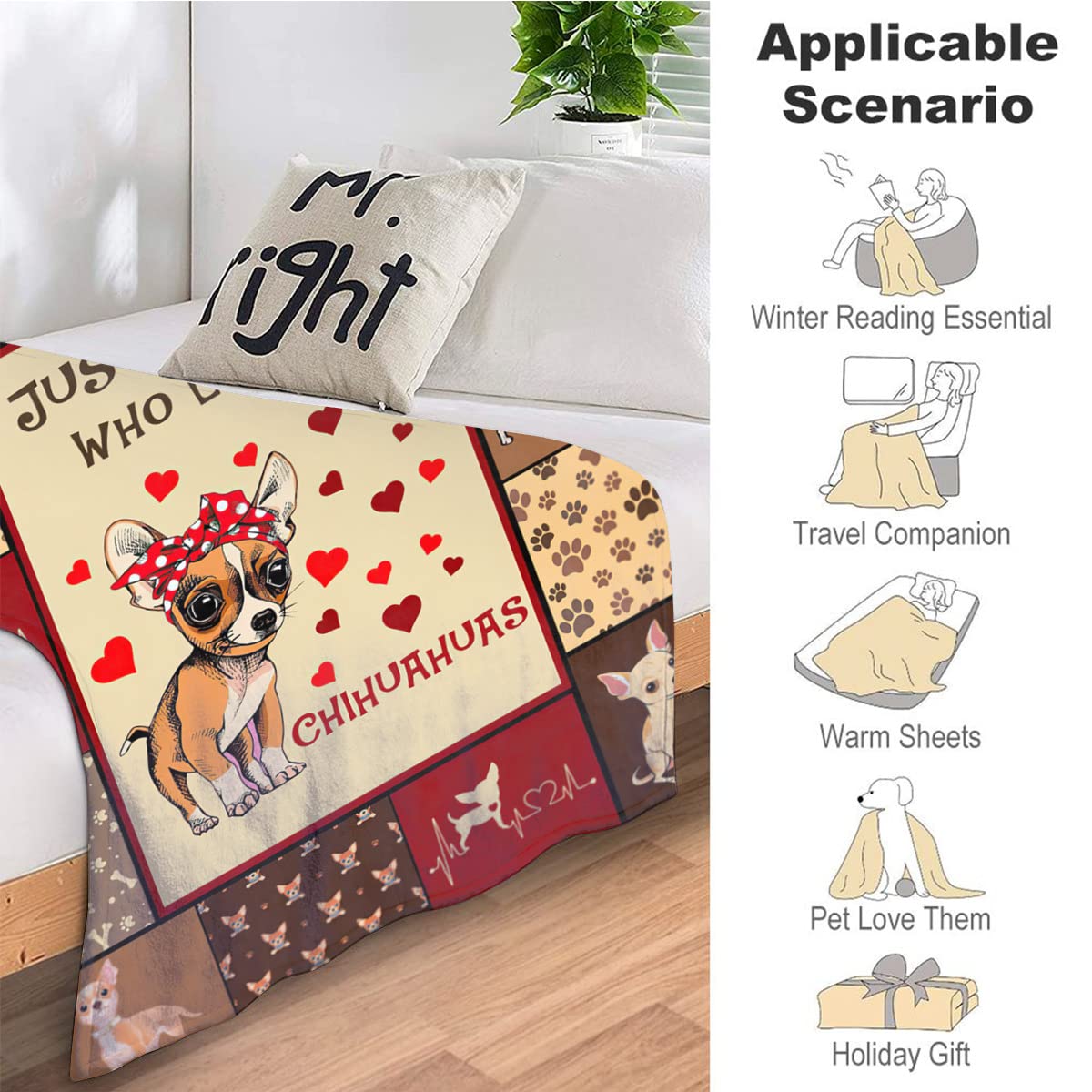 Chihuahua Lovers Fleece Blanket - Super Soft Plush Throw Blanket 40x50 Inches, Cute Dog Decor for Girls, Women & Kids - Perfect for Winter Bedding, Sofa, Couch & Gift Giving