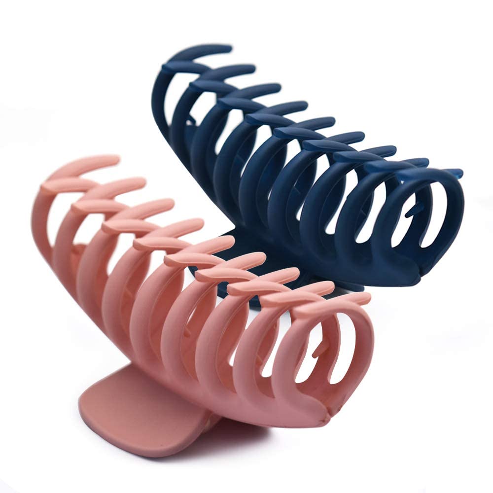 Trendy Anti-Slip Strong Grip Plastic Hair Claw Clips for Women & Girls - 2 Pack Fashion Hair Accessories for Ponytails, Buns & Everyday Styling