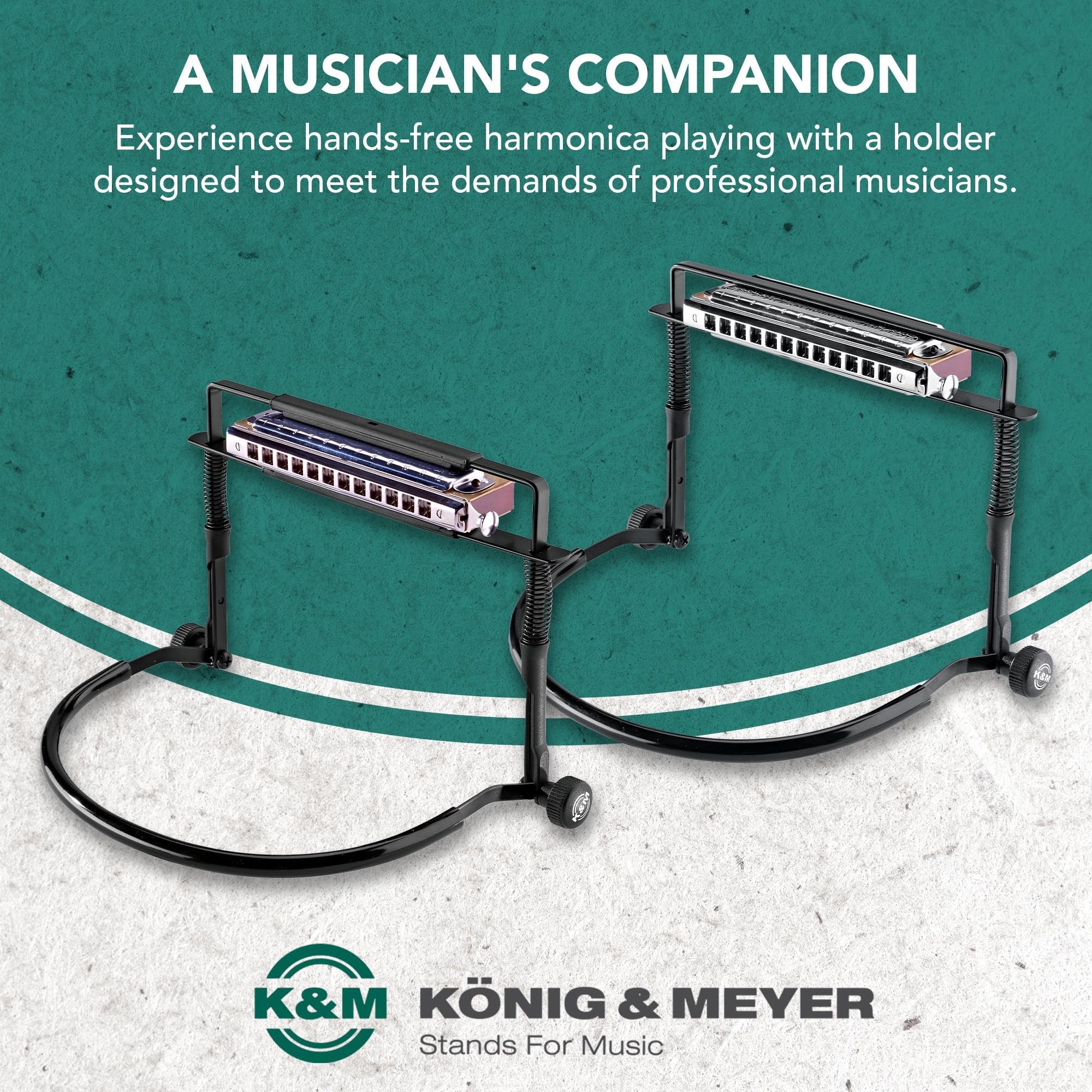 K&M Stands 16416 Black Harmonica Holder for Blues Musicians - Durable Hands-Free Harmonica Mount for Live Performances & Practice