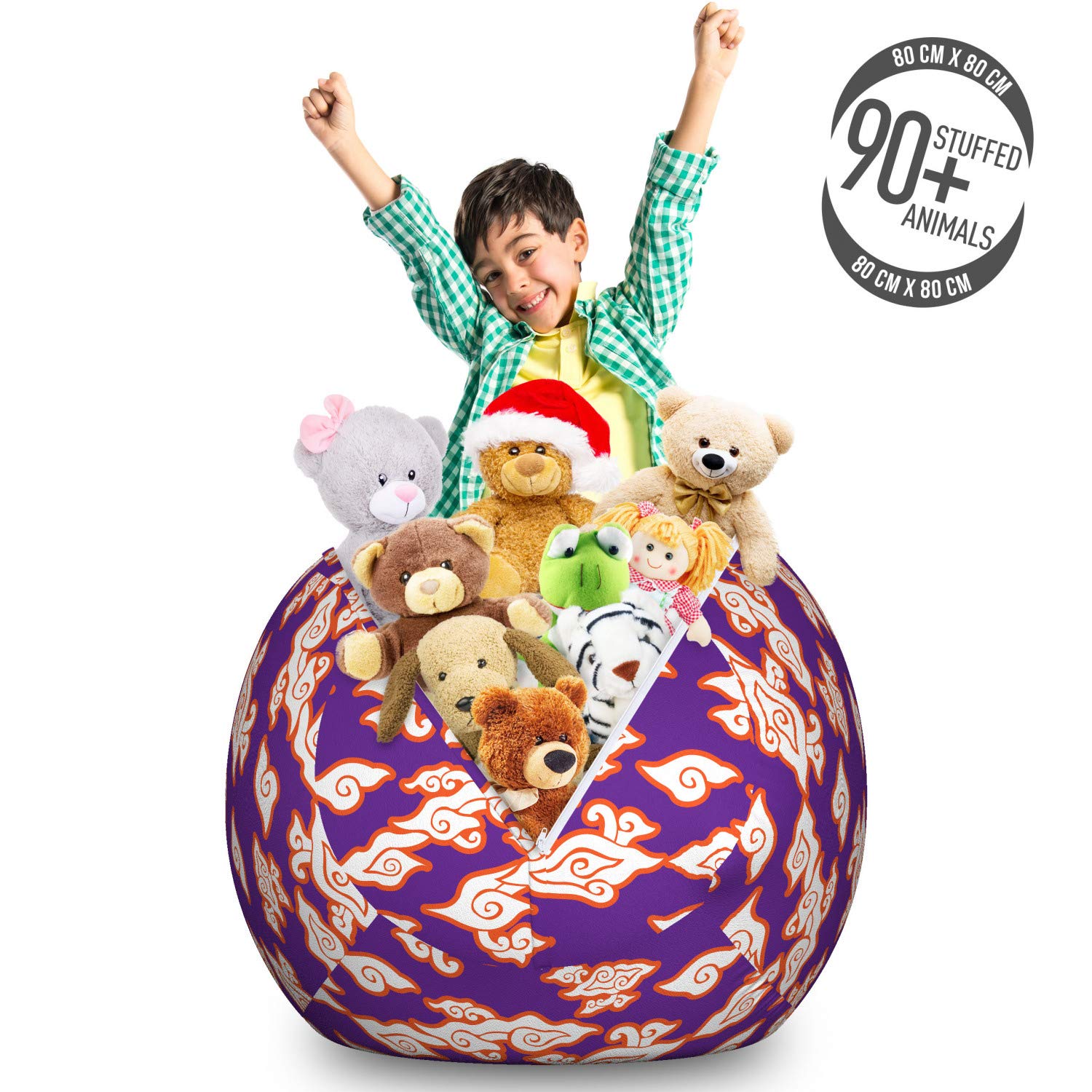 Ambesonne Large Toy Storage Bag Chair - Bohemian Batik Design with Abstract Swirls, Washable Stuffed Animal Organizer for Kids Room, Living Room & Nursery (Vermilion Purple) - Perfect for Playroom Organization & Home Decor