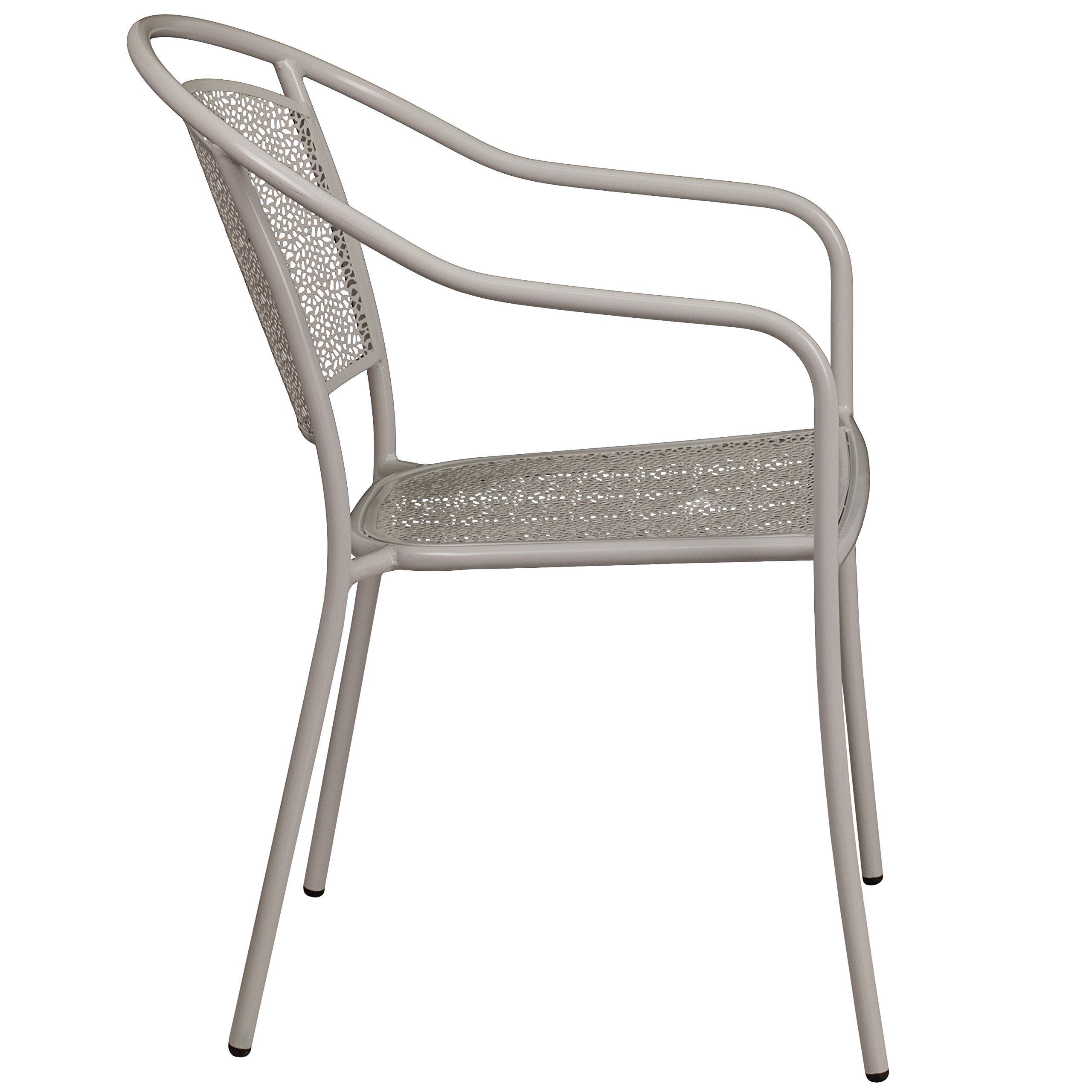 Flash Furniture Oia Commercial Grade 5-Pack Light Gray Steel Patio Arm Chairs - Indoor Outdoor Dining Chairs with Round Back - Perfect for Restaurants, Cafes, and Backyard Gatherings