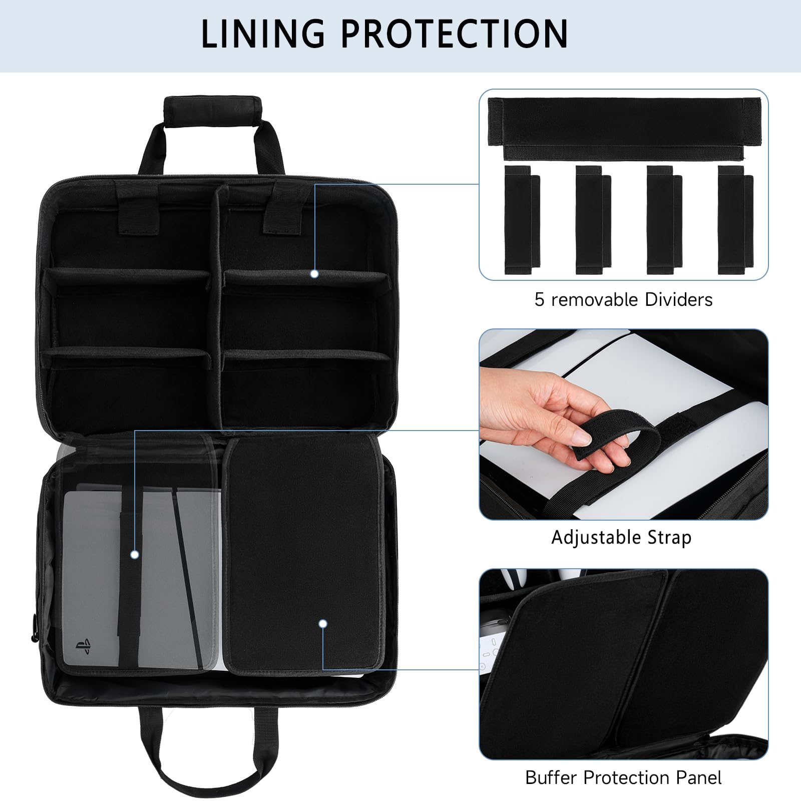 IVODEELA PS5/PS5 Pro Carrying Case - Protective Storage Bag for PS5 Controllers, Game Discs & Charging Accessories (Black) | Perfect for Travel, Gaming Parties & Console Protection