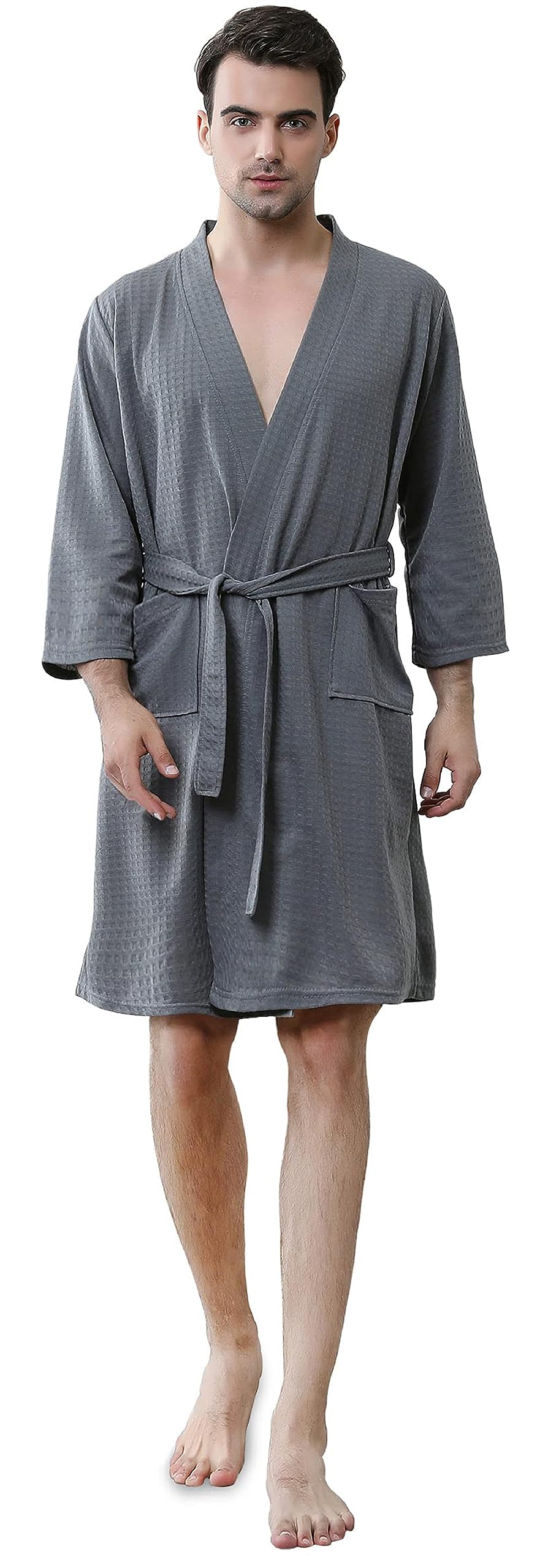 **Men's Lightweight Summer Robes - Knee Length Soft Absorbent Bathrobe for Pool, Shower & Lounge Wear - Perfect for Beach, Spa & Home Relaxation**