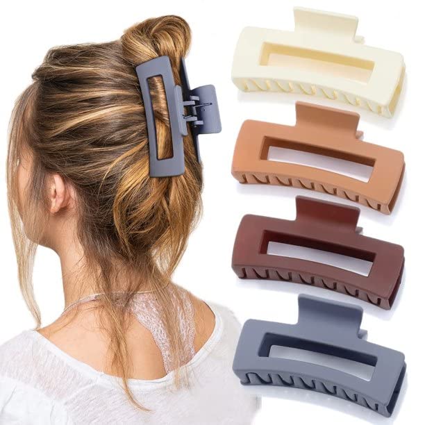 ALIBA COLLECTION 4 PCS Large Claw Clips for Thick Hair - Matte Hair Clips for Women with Thick Hair (Multicolor) - Perfect for Updos, Ponytails & Everyday Hairstyles