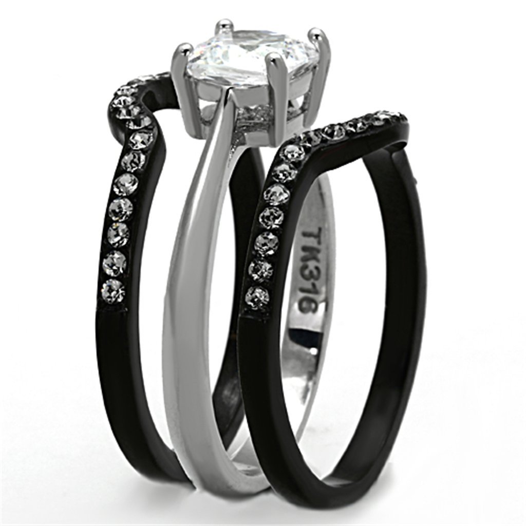 1.85ct Cushion Cut Cubic Zirconia Wedding Ring Set for Women Size 5-11 - Elegant Black Stainless Steel Jewelry for Bridal & Anniversary