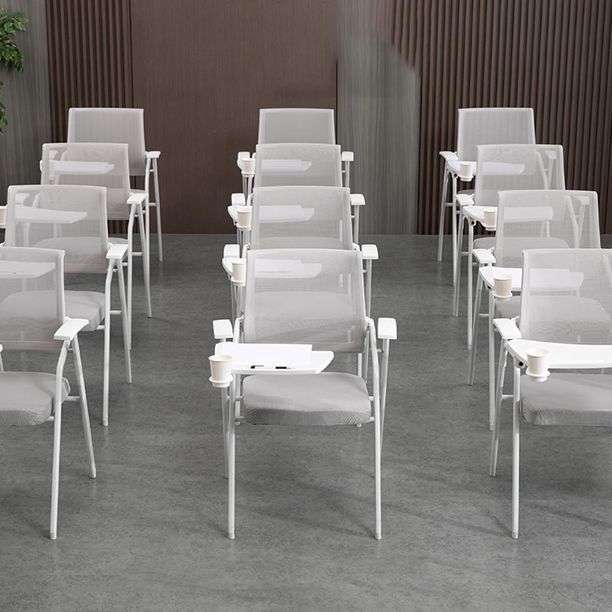 Ergonomic Mesh Office Chair with Attached Desk - Adjustable Folding Chair with Writing Board for Adults, Students & Conference Rooms - Comfortable Metal Frame Backrest (Orange) - Perfect for Home Office, Study Sessions & Business Meetings