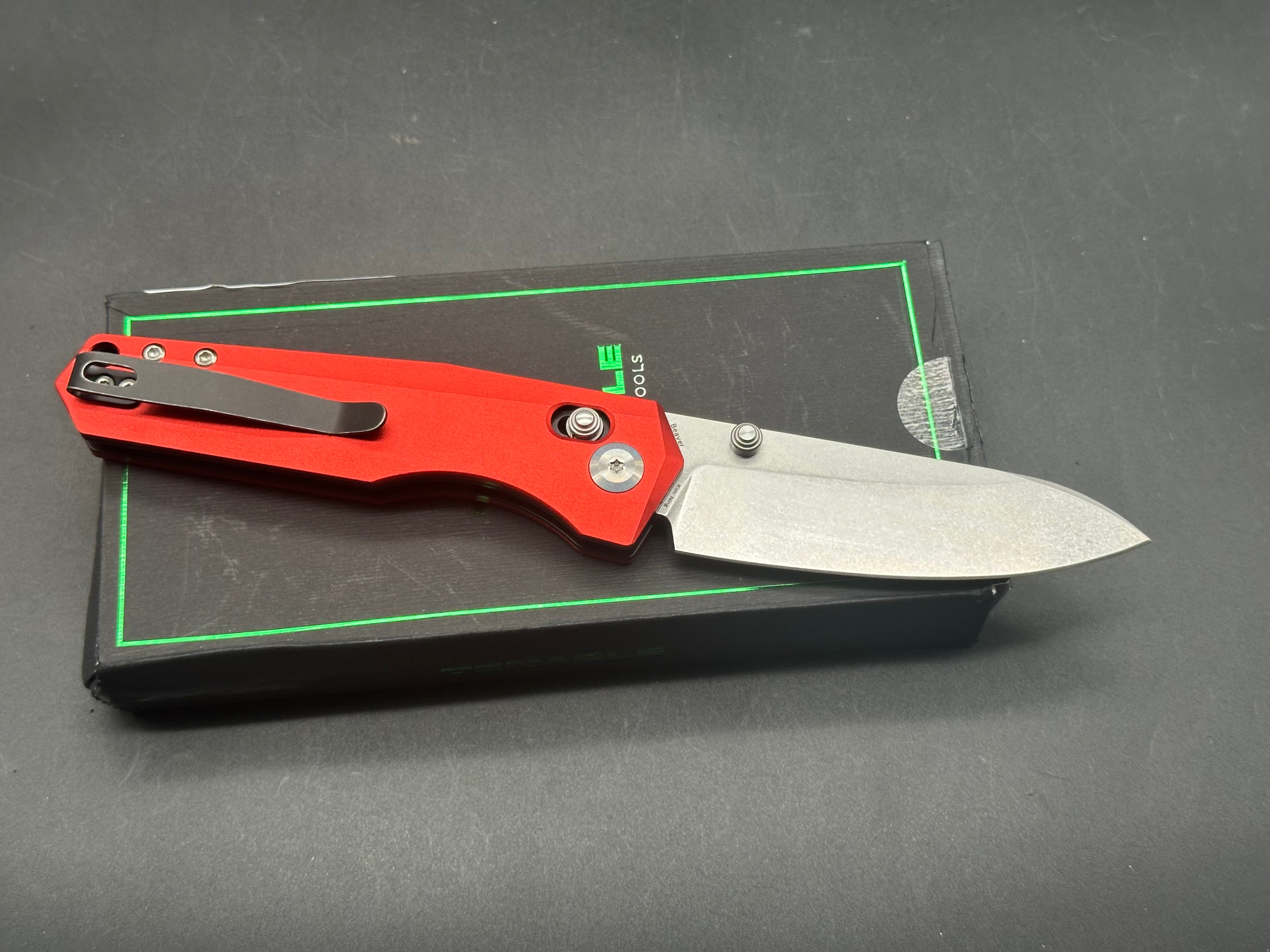 TENABLE BEAVER Dark Red Aluminum Handle Nitro V Plain Edge Knife - Outdoor Camping, Hunting & Survival Tool